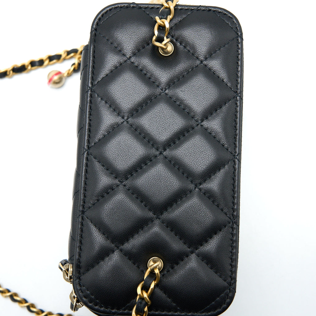 CHANEL PEARL CRUSH LONG VANITY LAMBSKIN BLACK BRUSHED GHW(MICROCHIP)