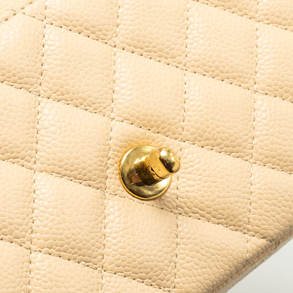 CHANEL EAST-WEST FLAP SHOULDER BAG CAVIAR BEIGE GHW