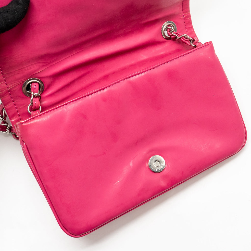 CHANEL SMALL VINYL FLAP BAG WITH CHAIN LEATHER HOT PINK SHW