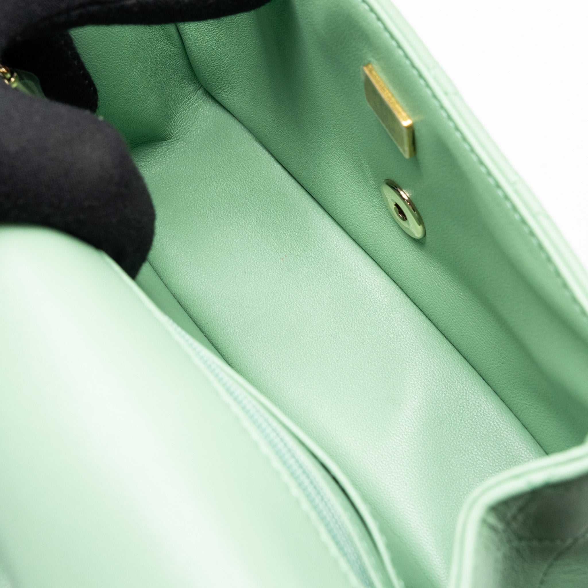 CHANEL TOP HANDLE MINI RECTANGULAR FLAP BAG LAMBSKIN LIGHT GREEN LGHW (MICROCHIP)