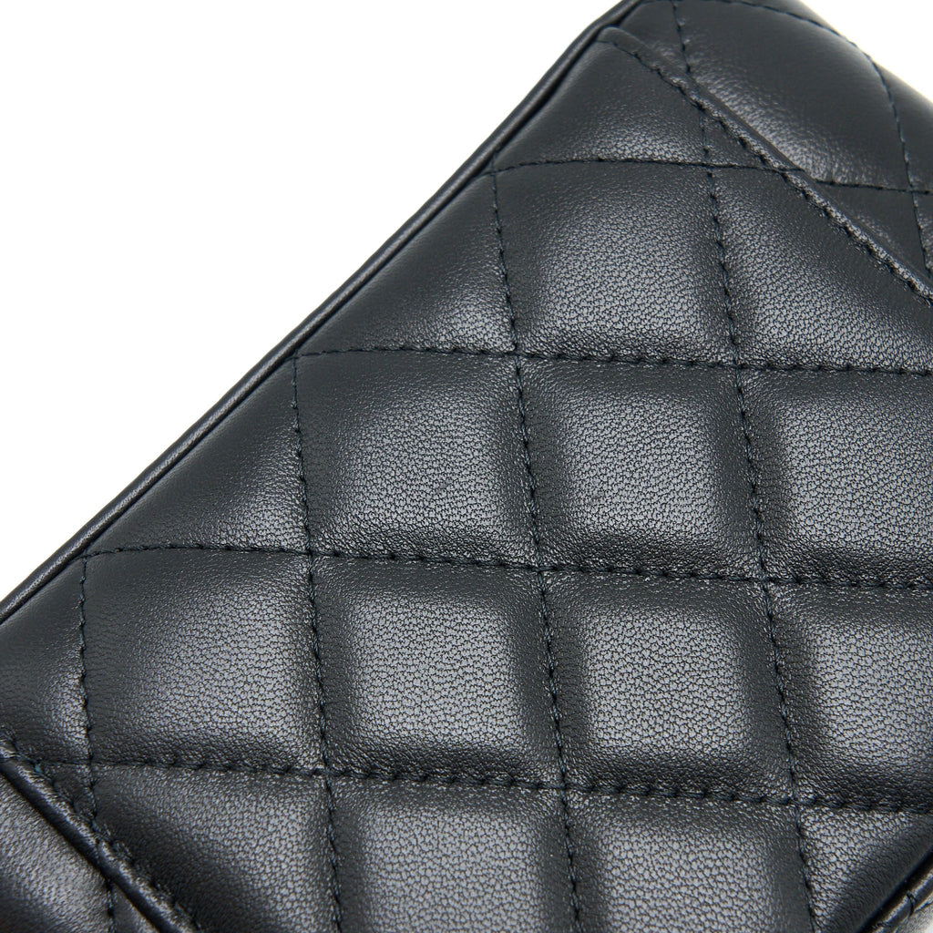 CHANEL PEARL CRUSH LONG VANITY LAMBSKIN BLACK BRUSHED GHW(MICROCHIP)