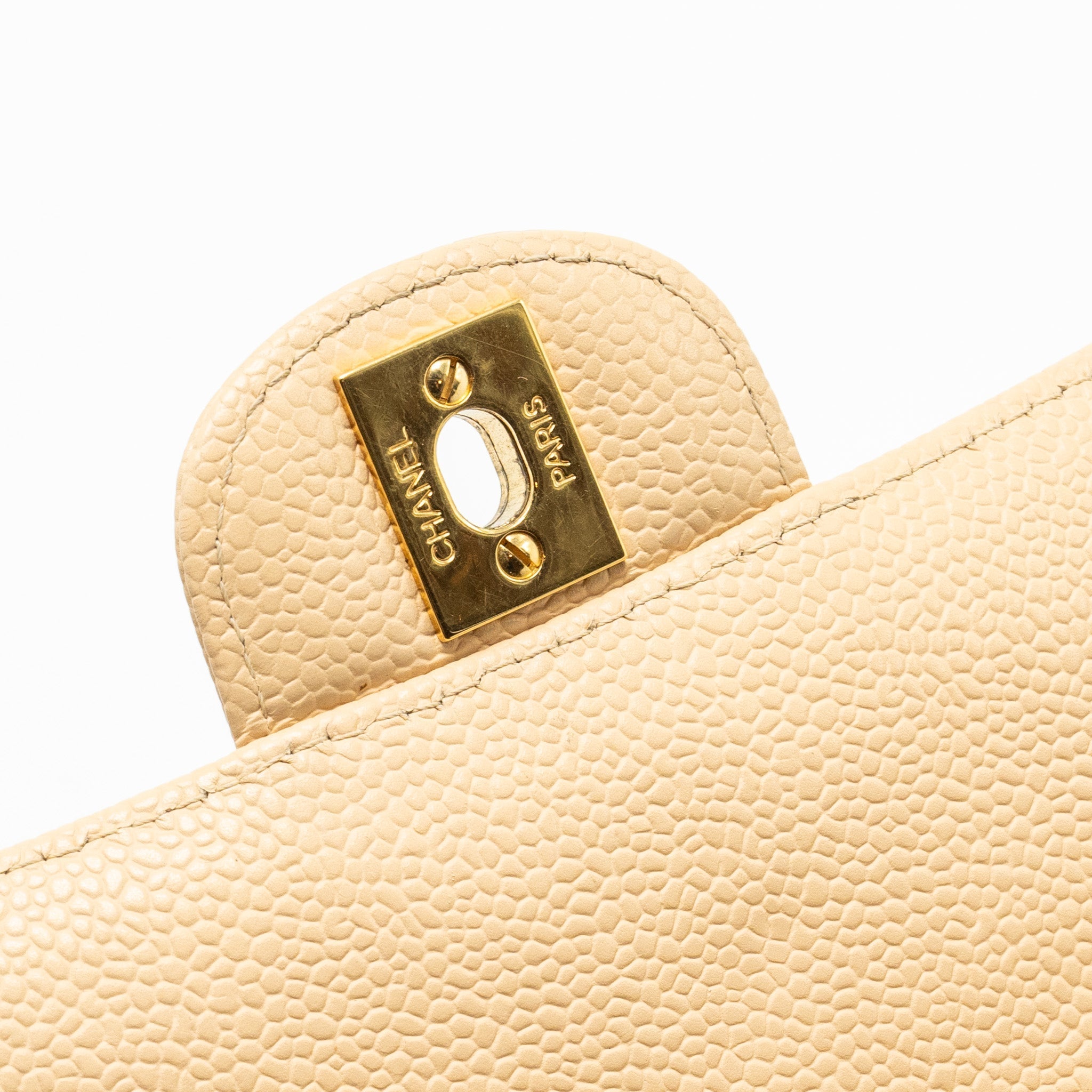 CHANEL EAST-WEST FLAP SHOULDER BAG CAVIAR BEIGE GHW