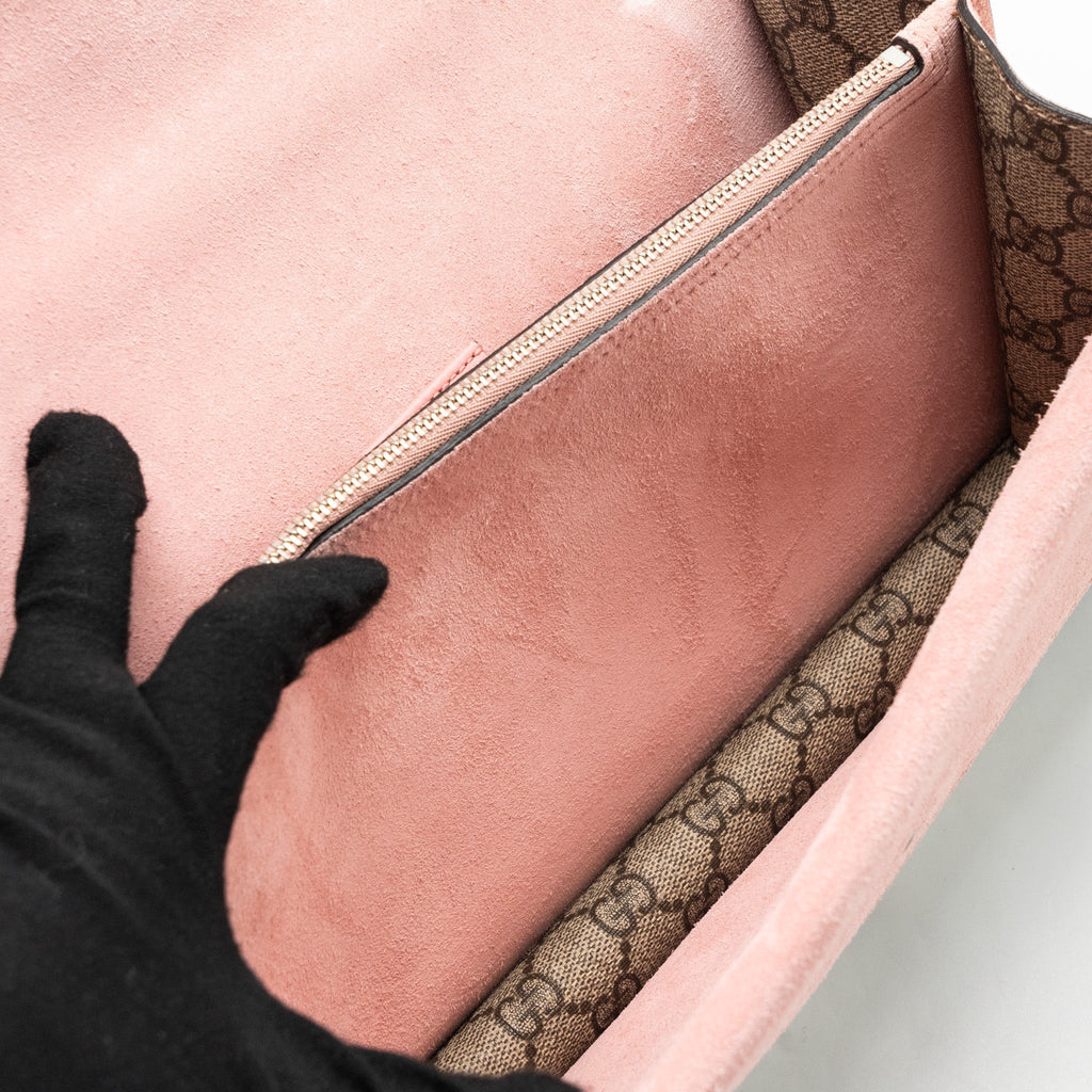 GUCCI DIONYSUS SHOULDER BAG GG SUPREME CANVAS/SUEDE PINK/BROWN LIMITED EDITION SHW