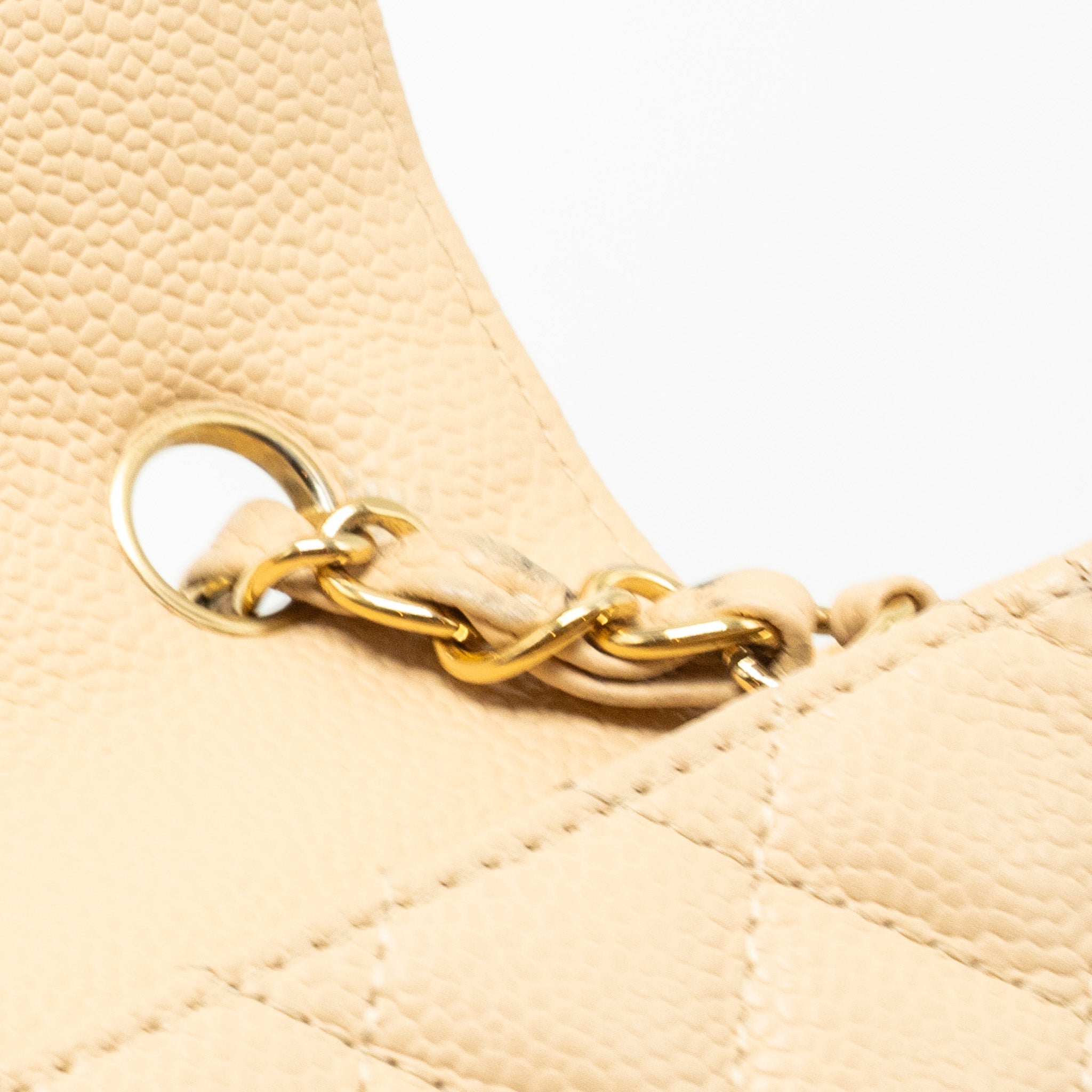 CHANEL EAST-WEST FLAP SHOULDER BAG CAVIAR BEIGE GHW