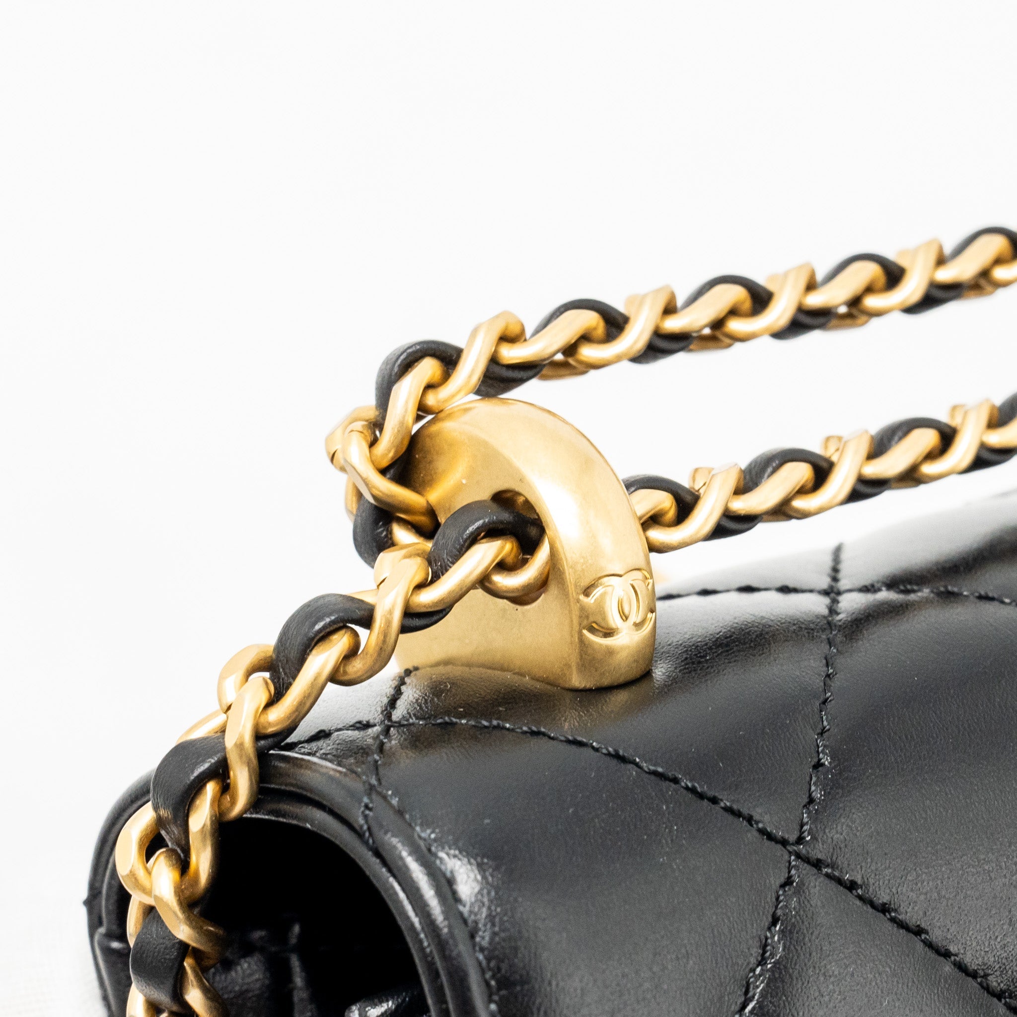CHANEL GOLD CRUSH FLAP BAG CALFSKIN BLACK GHW (MICROCHIP)