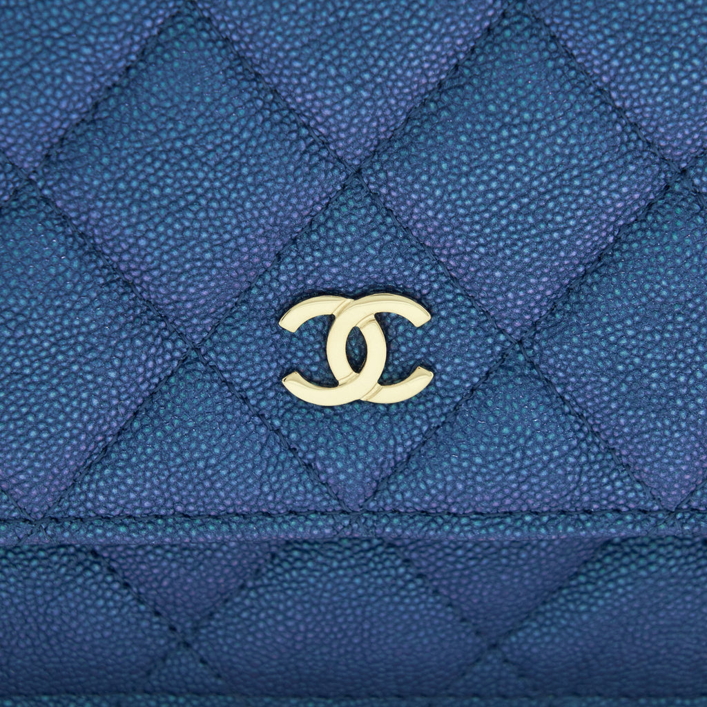 CHANEL CLASSIC WALLET ON CHAIN CAVIAR IRIDESCENT BLUE LGHW