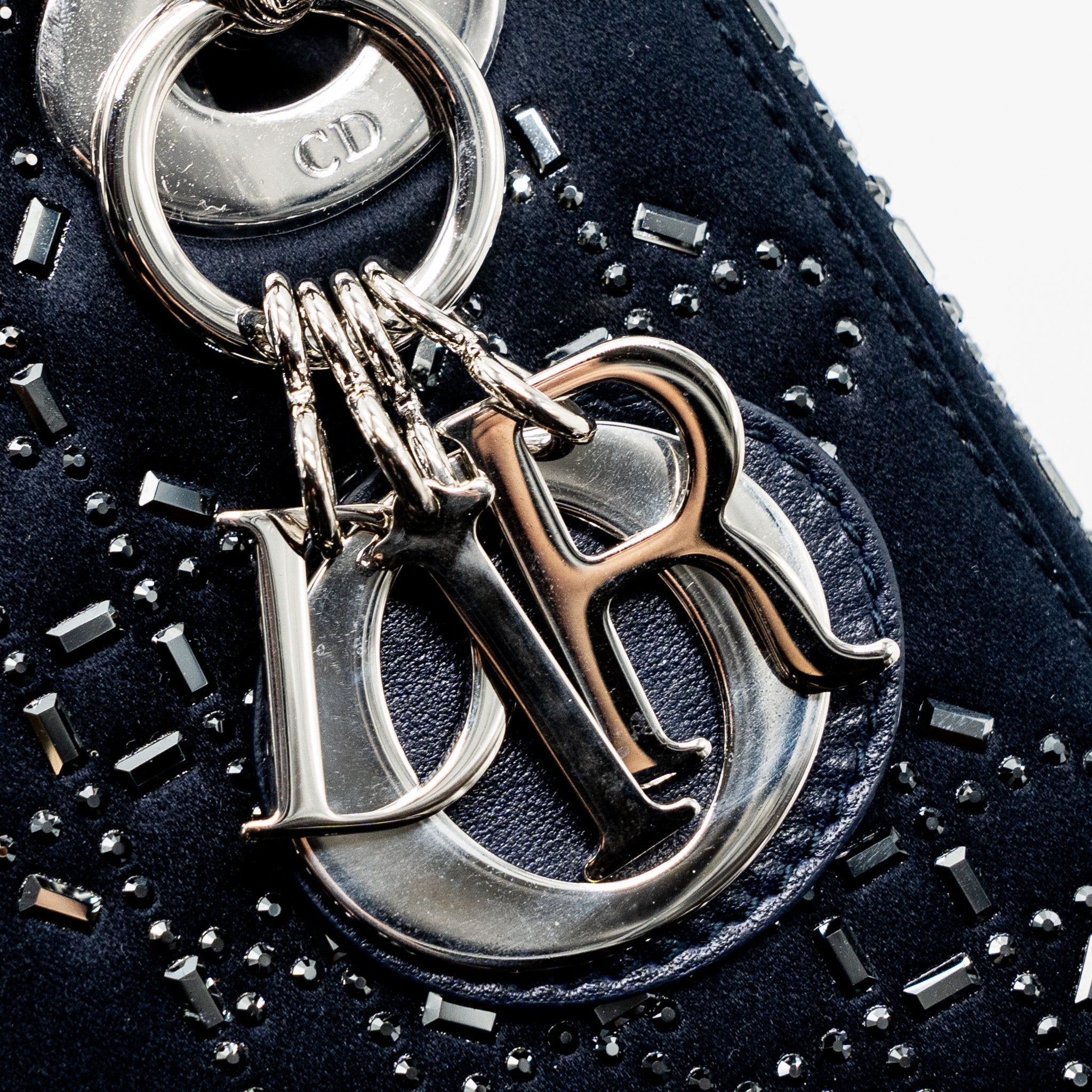 DIOR MINI LADY DIOR SATIN CRYSTAL DARK BLUE SHW