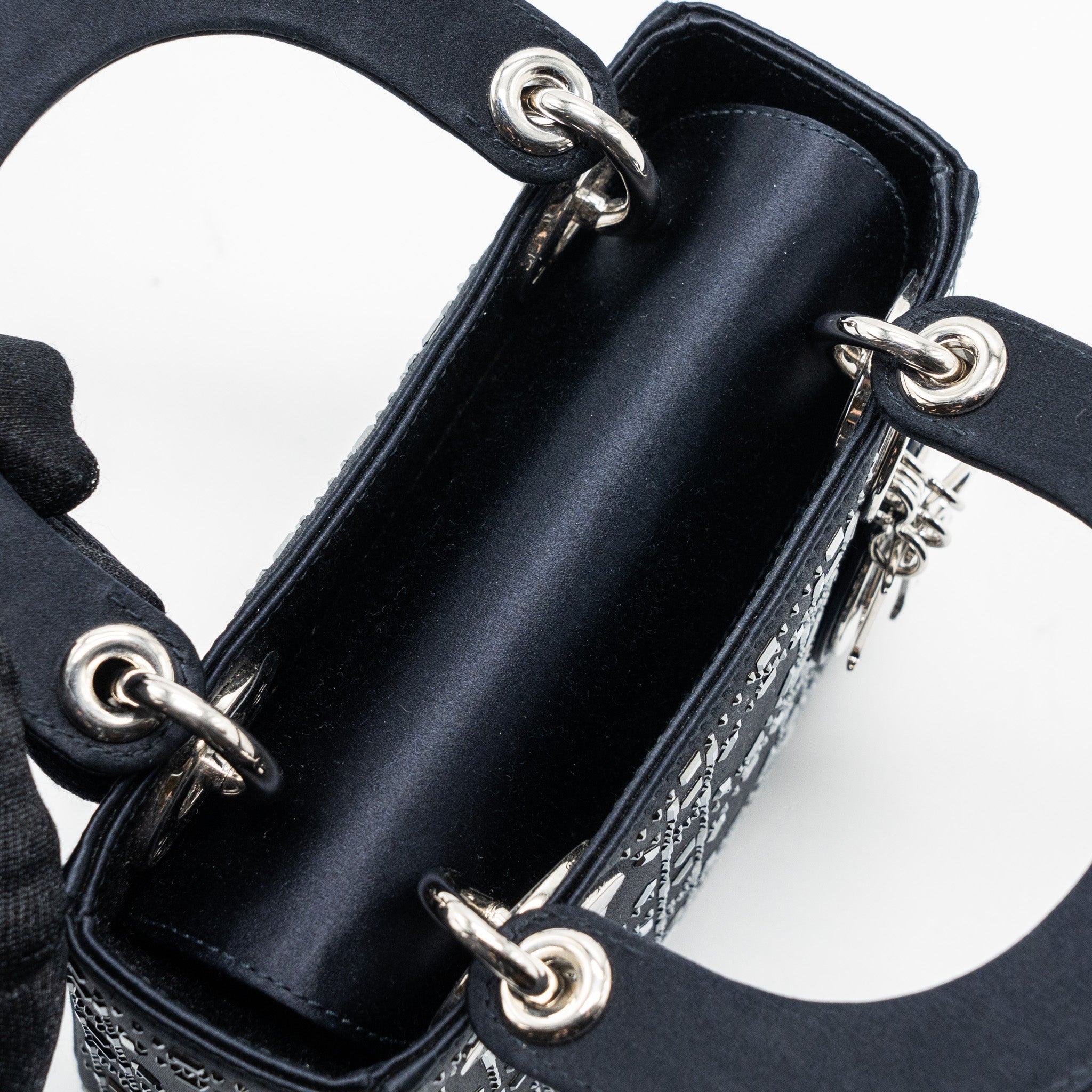 DIOR MINI LADY DIOR SATIN CRYSTAL DARK BLUE SHW