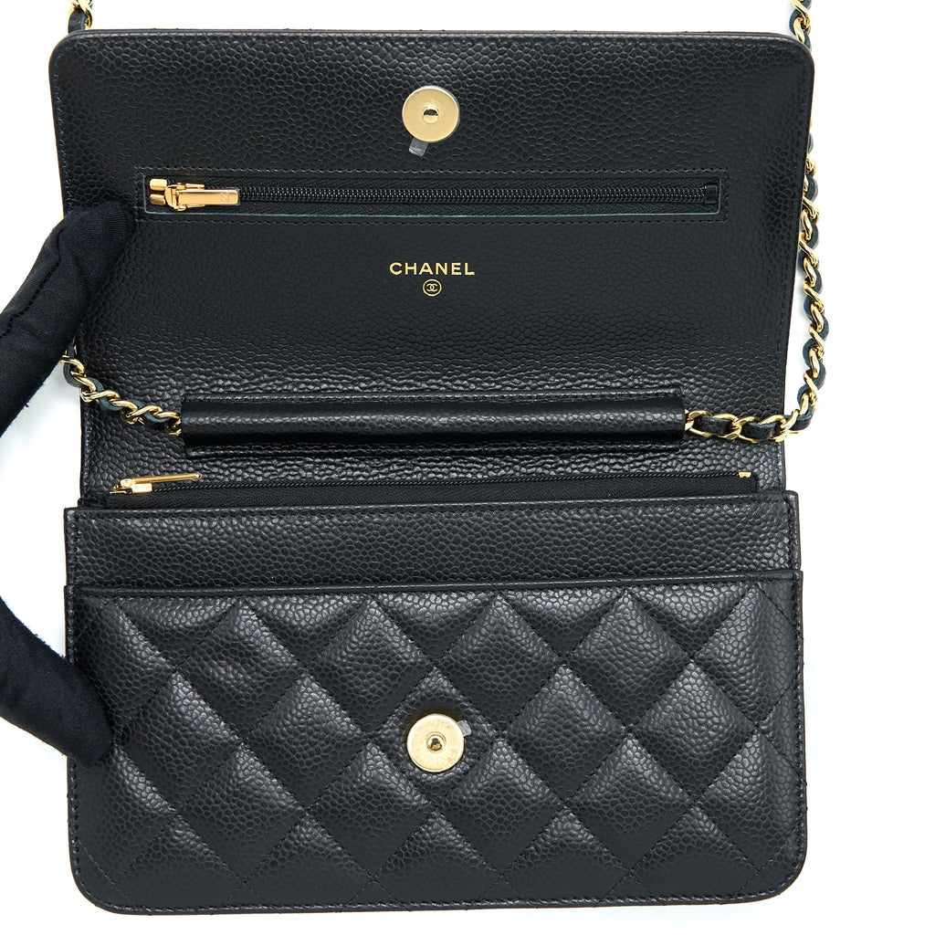 CHANEL CLASSIC WALLET ON CHAIN CAVIAR BLACK GHW (MICROCHIP)