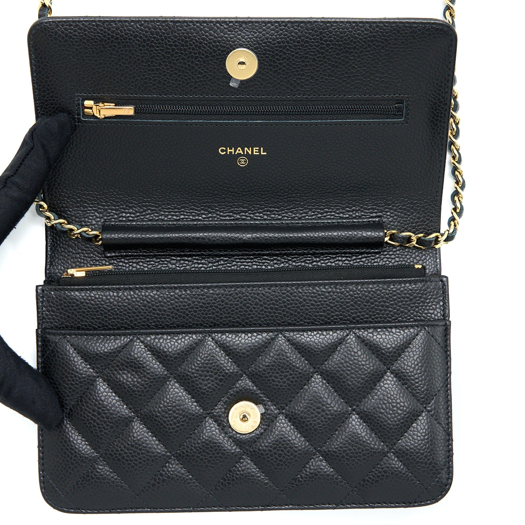 CHANEL CLASSIC WALLET ON CHAIN CAVIAR BLACK GHW (MICROCHIP)