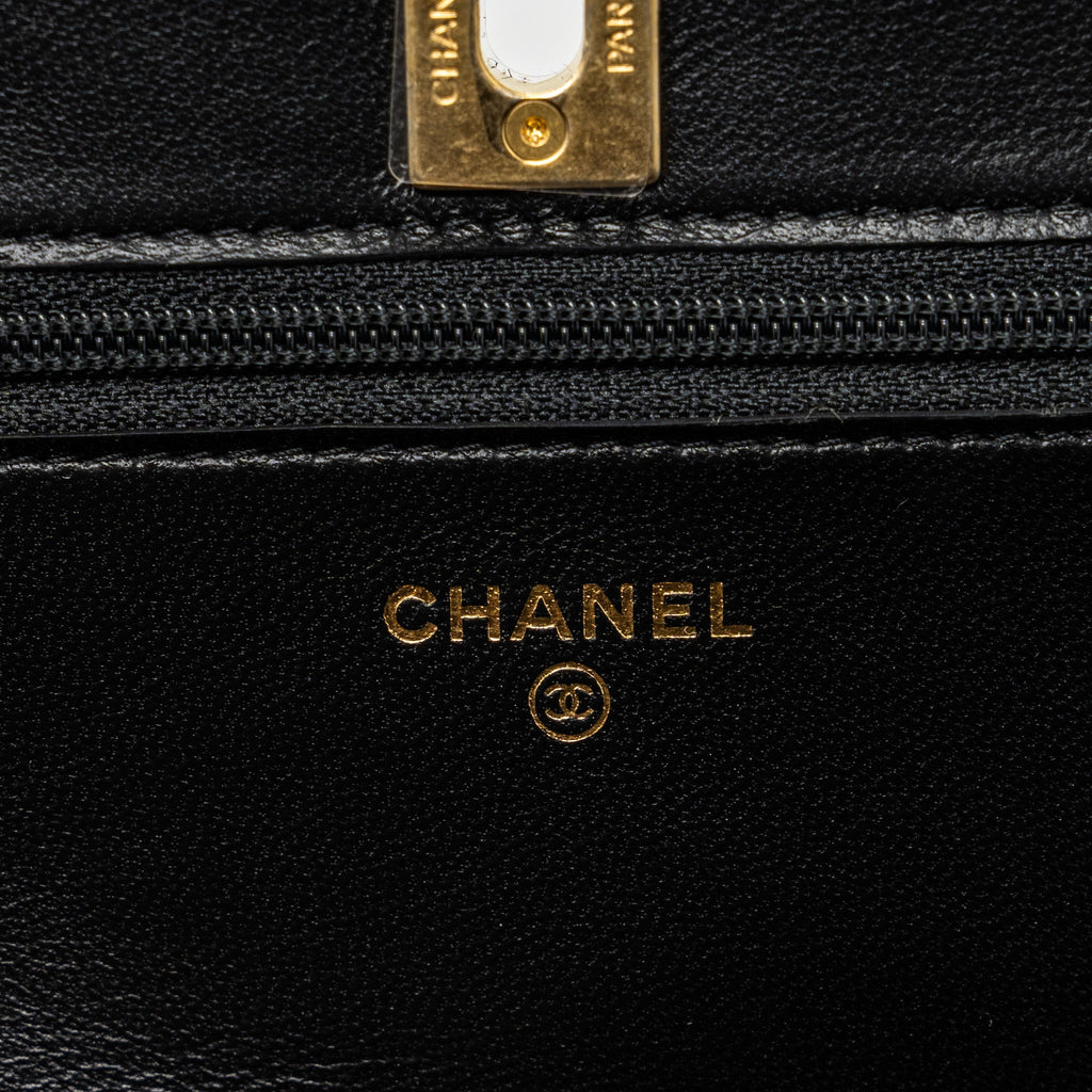 CHANEL 22S PEARL CRUSH WALLET ON CHAIN LAMBSKIN BLACK BRUSHED GHW (MICROCHIP)