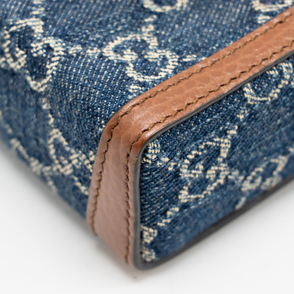 GUCCI HORSEBIT 1955 MINI BAG DENIM/CALFSKIN BLUE/BROWN GHW