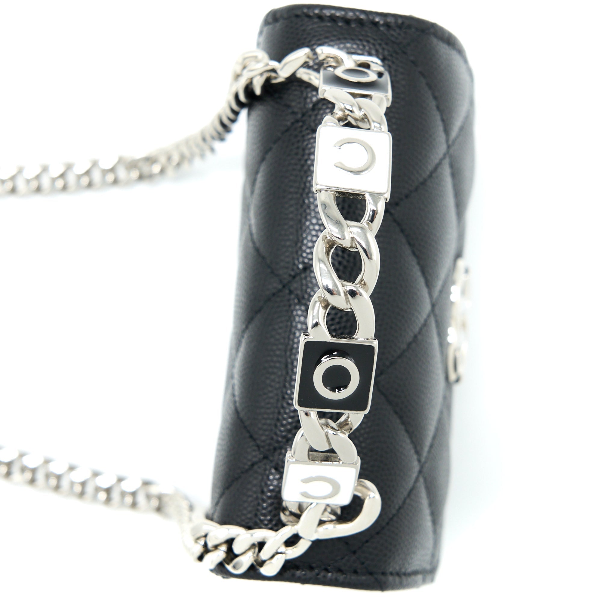 CHANEL DETAILED TOP HANDLE MINI FLAP BAG WITH CHAIN CAVIAR BLACK SHW