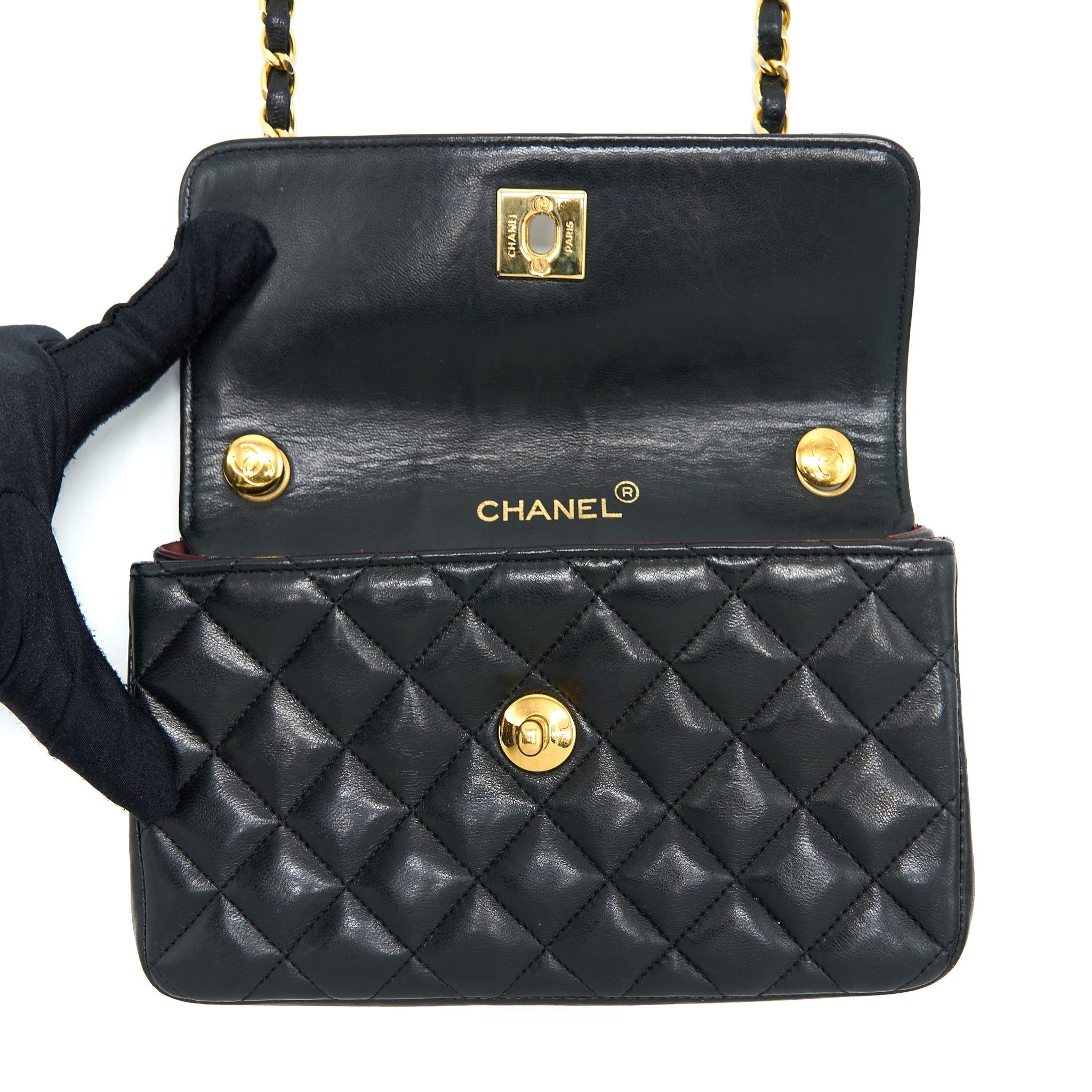CHANEL VINTAGE MINI FLAP BAG LAMBSKIN BLACK GHW