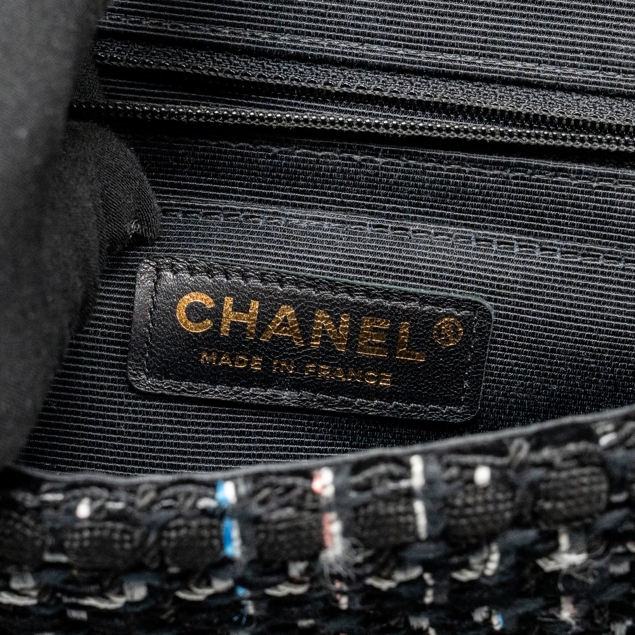 CHANEL MEDIUM SINGLE FLAP BAG TWEED BLACK GHW