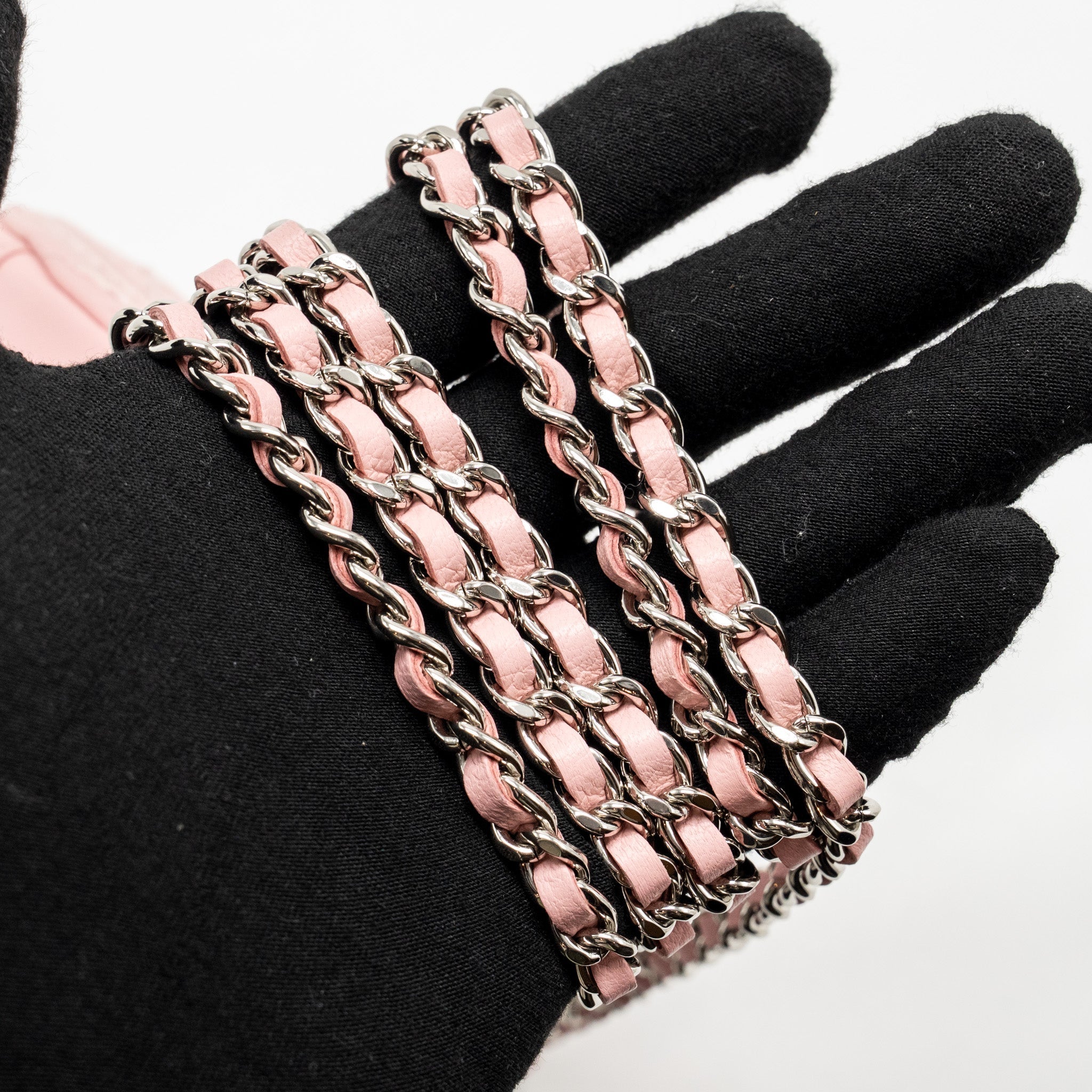 CHANEL MINI ROUND VANITY CLUTCH WITH CHAIN LAMBSKIN PINK SHW