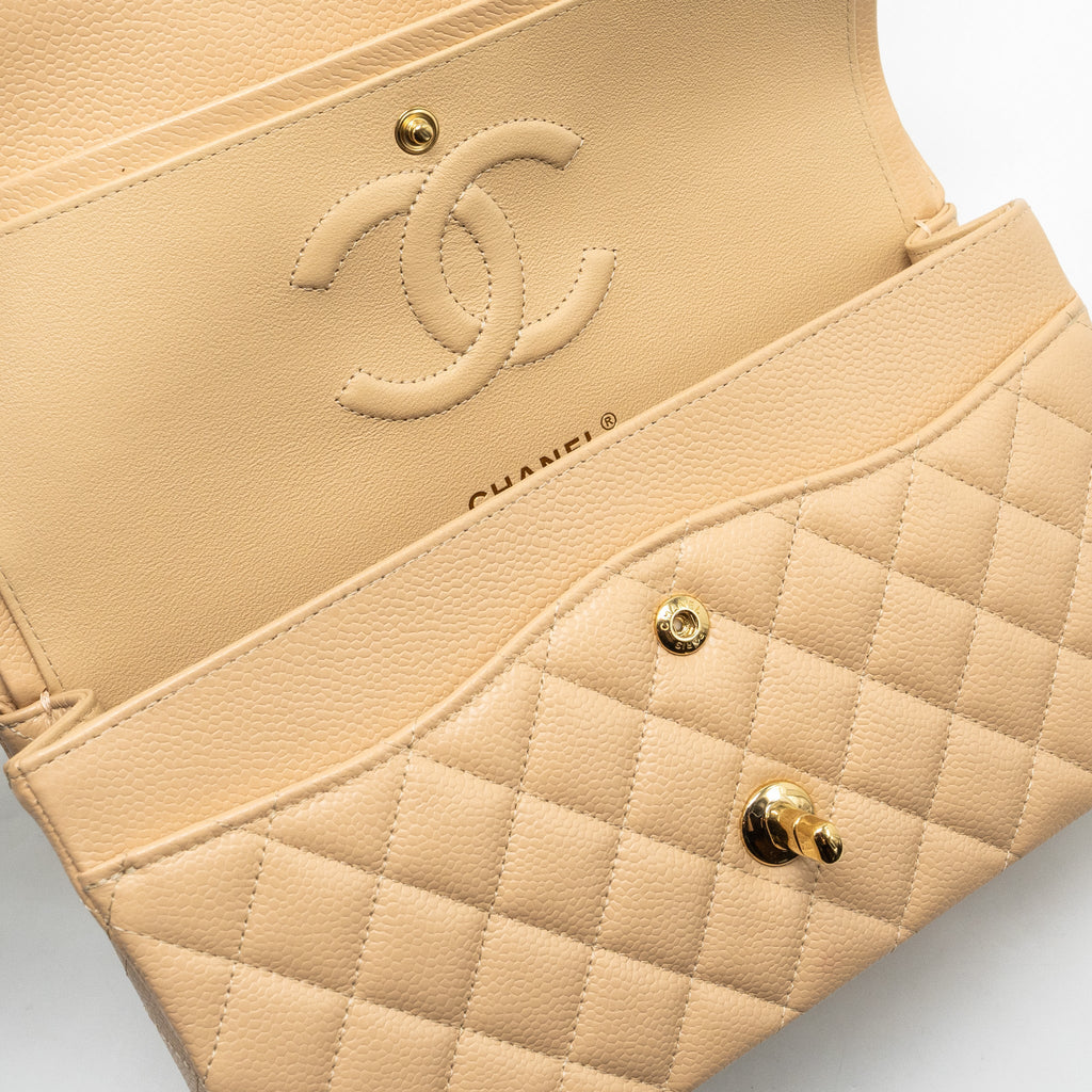 CHANEL MEDIUM CLASSIC DOUBLE FLAP BAG CAVIAR BEIGE GHW