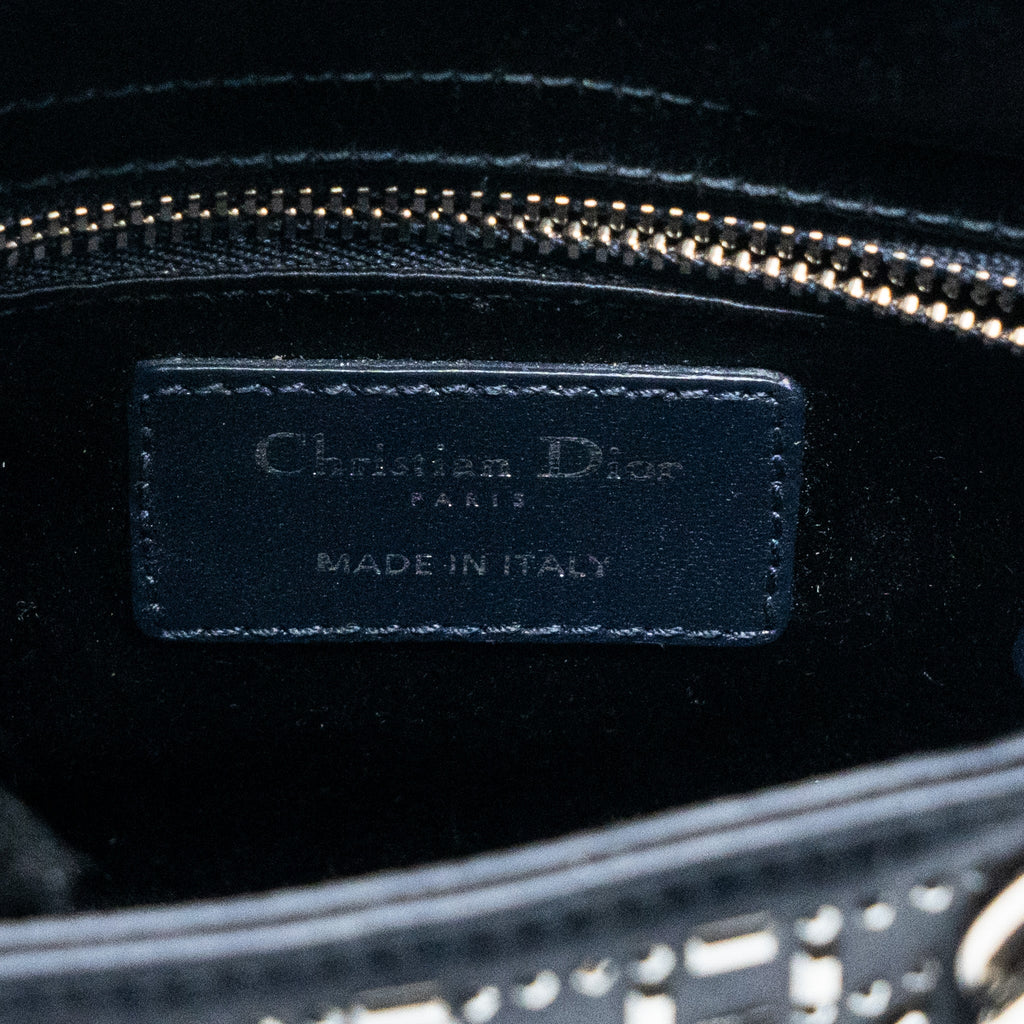 DIOR MINI LADY DIOR SATIN CRYSTAL DARK BLUE SHW