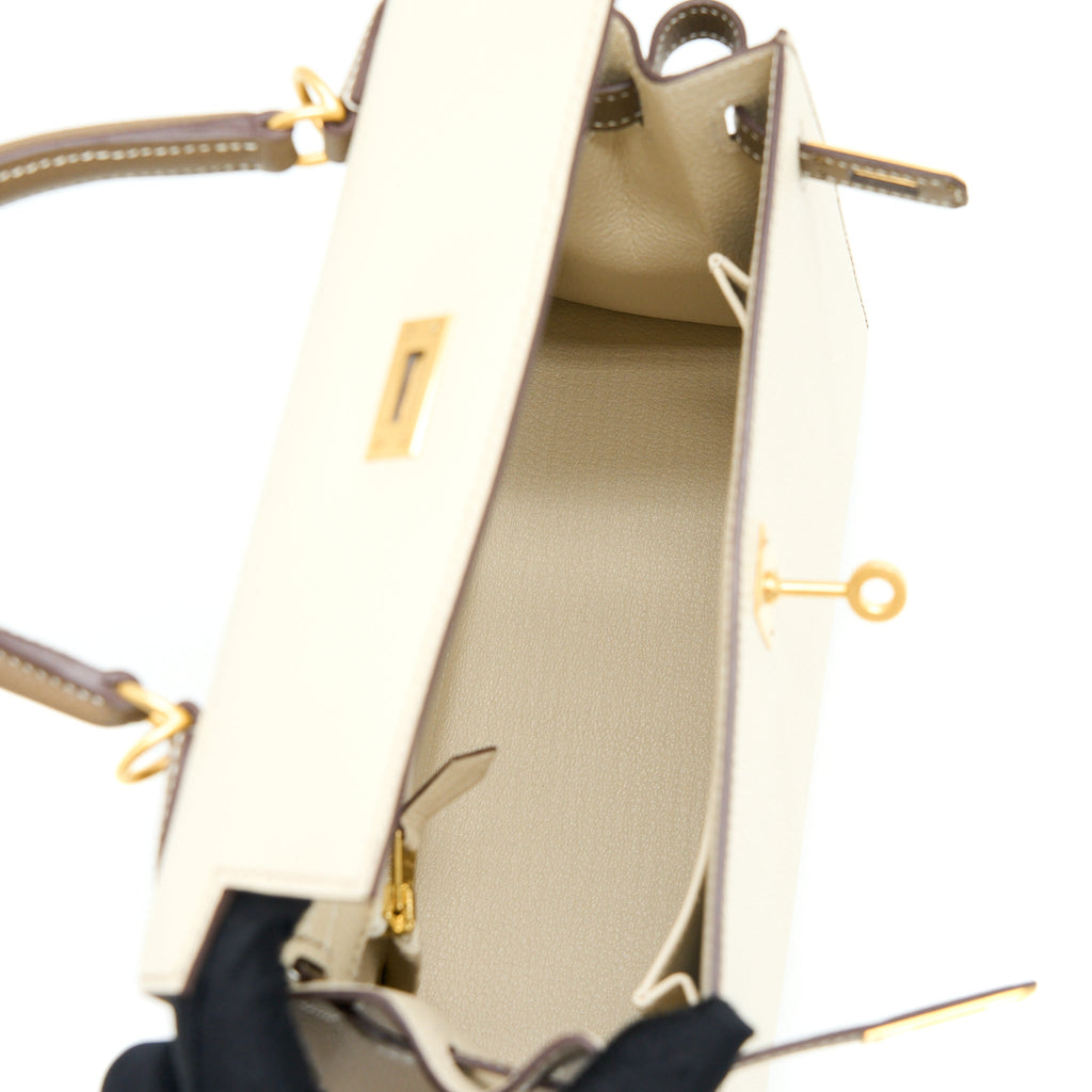 HERMES KELLY 25 SPECIAL ORDER EPSOM CRAIE / ETOUPE BRUSHED GHW