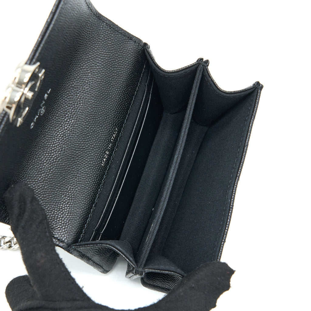 CHANEL DETAILED TOP HANDLE MINI FLAP BAG WITH CHAIN CAVIAR BLACK SHW