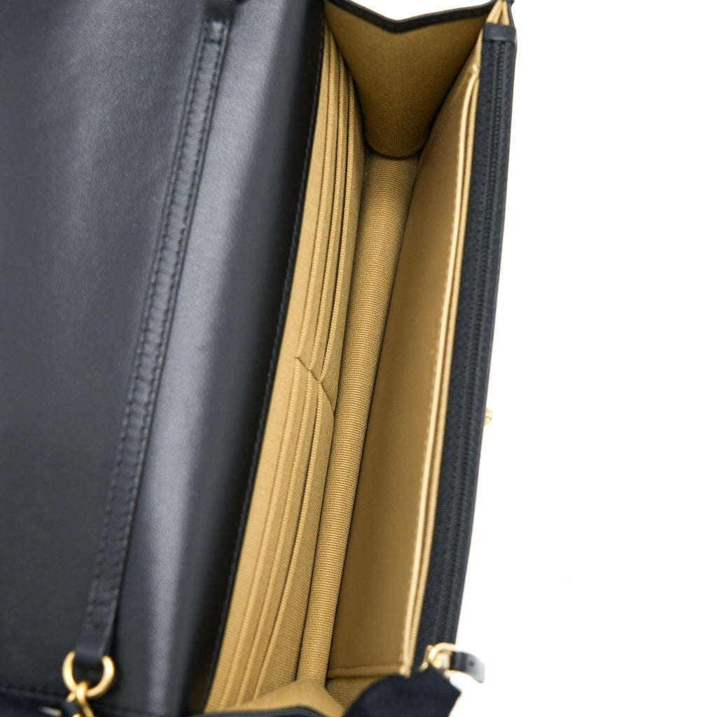 CHANEL PEARL CRUSH WALLET ON CHAIN LAMBSKIN BLACK GHW (MICROCHIP)