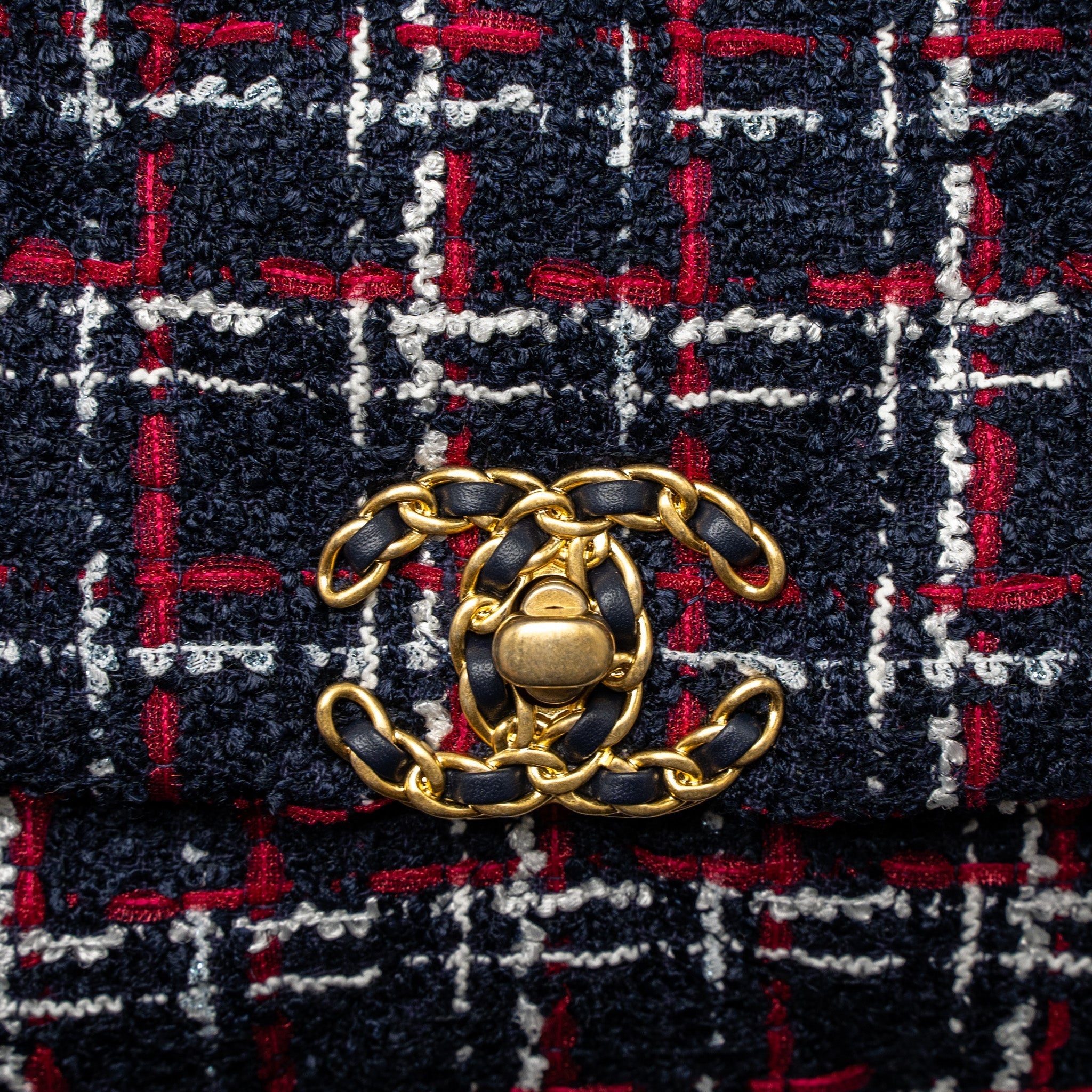 CHANEL SMALL 19 BAG TWEED BLACK/RED/WHITE MULTICOLOUR HARDWARE