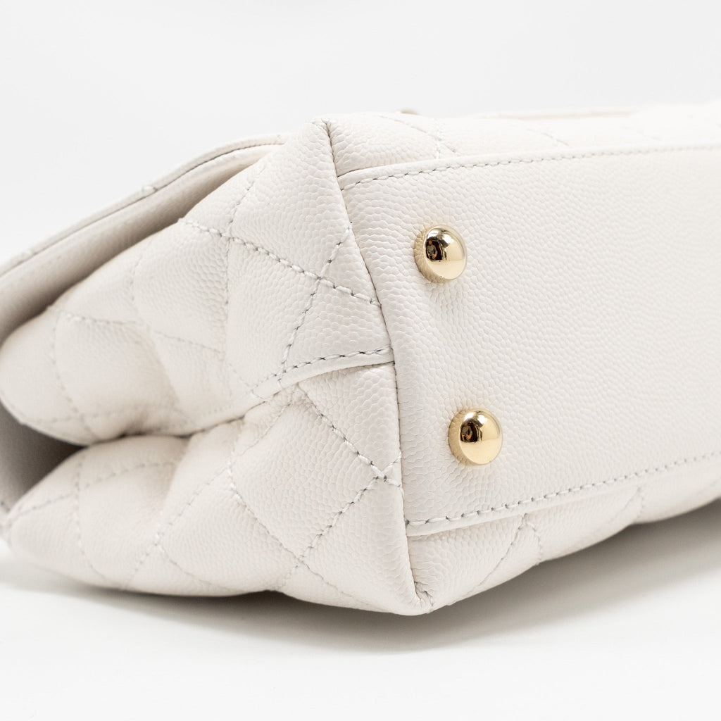 CHANEL MINI COCO HANDLE CAVIAR WHITE LGHW (MICROCHIP)