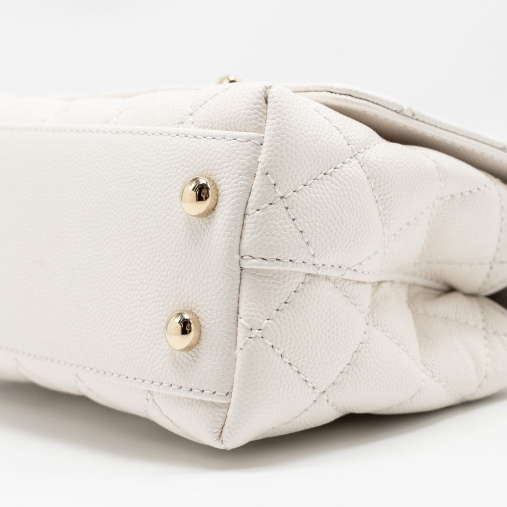 CHANEL MINI COCO HANDLE CAVIAR WHITE LGHW (MICROCHIP)