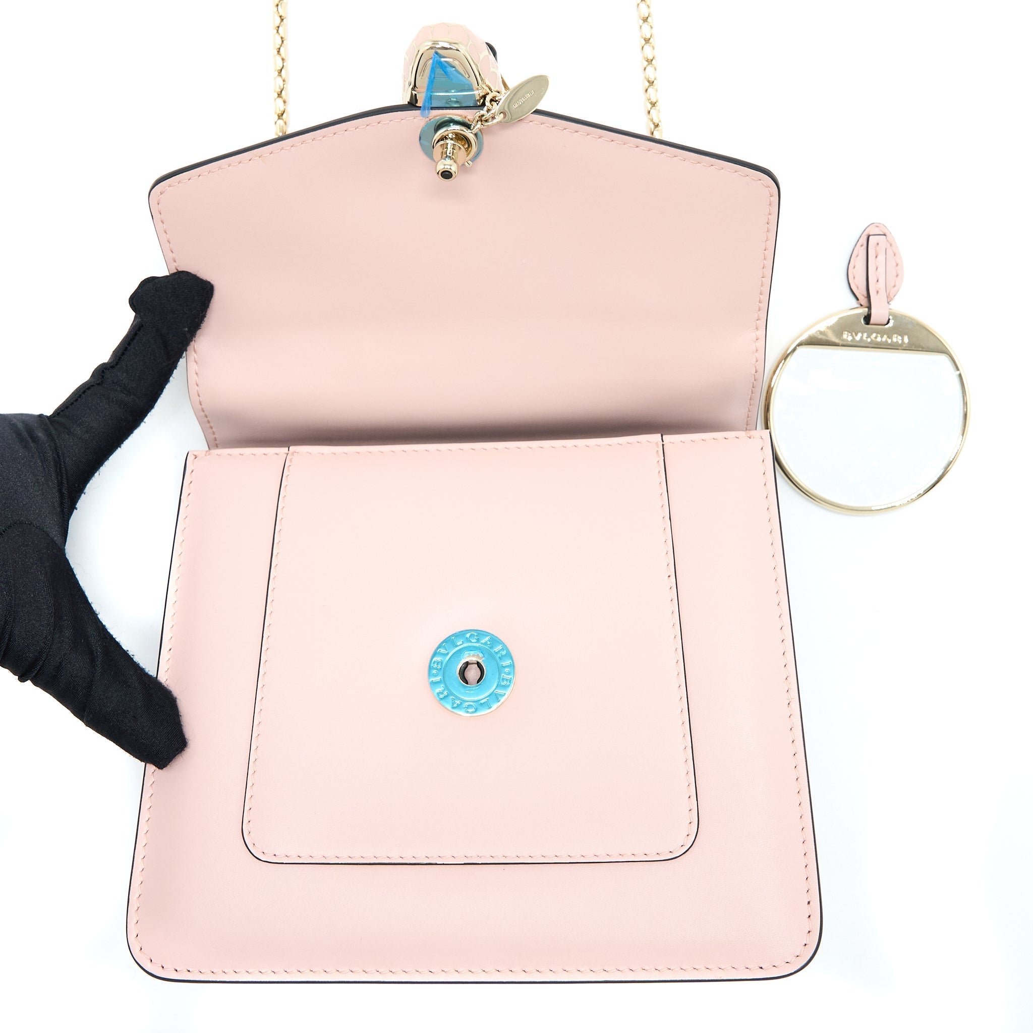 BVLGARI SERPENTI FOREVER TOP HANDLE BAG CALFSKIN CRYSTAL ROSE/GREY GHW
