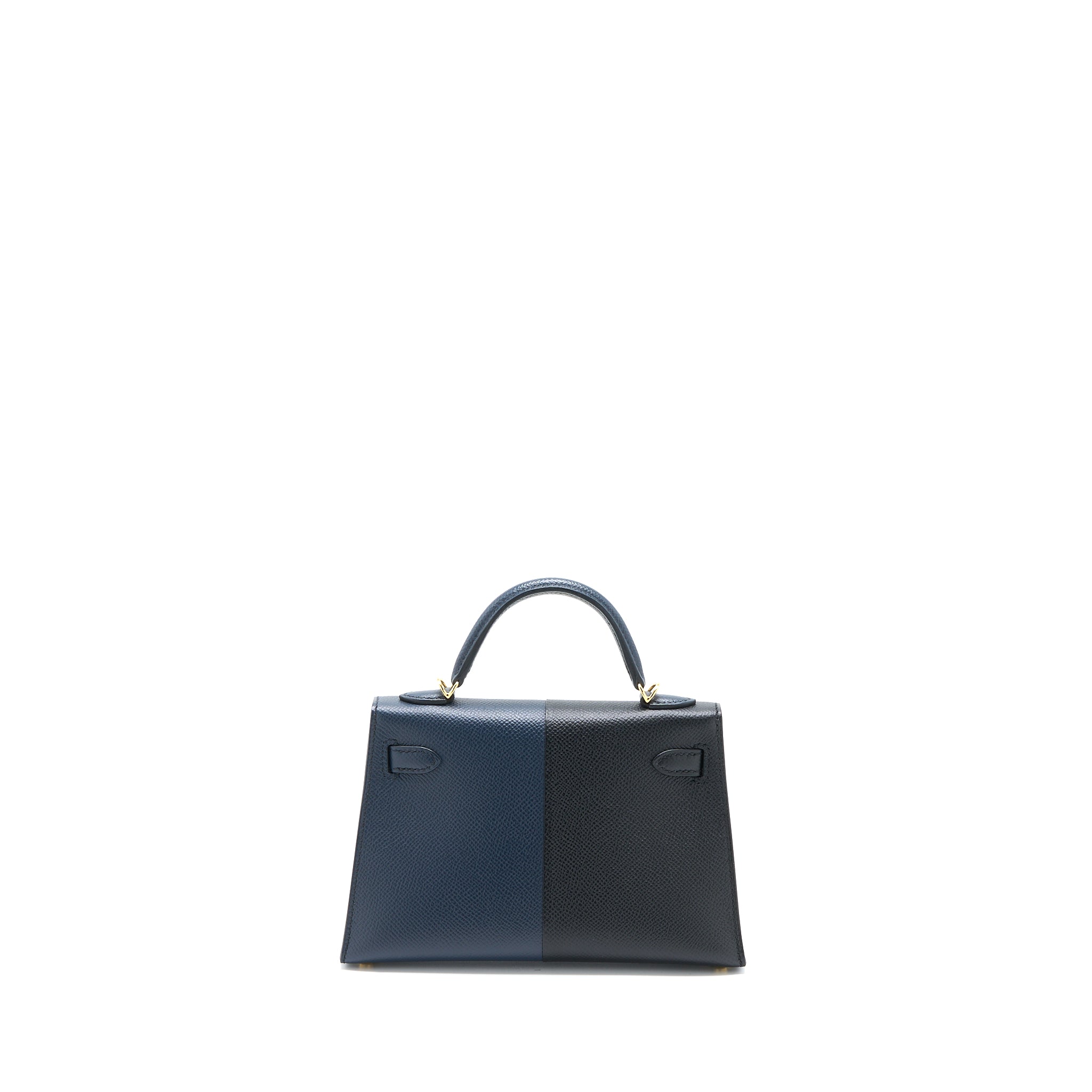 HERMES MINI KELLY EPSOM BLUE INDIGO/BLACK/ROUGE GRENAT GHW