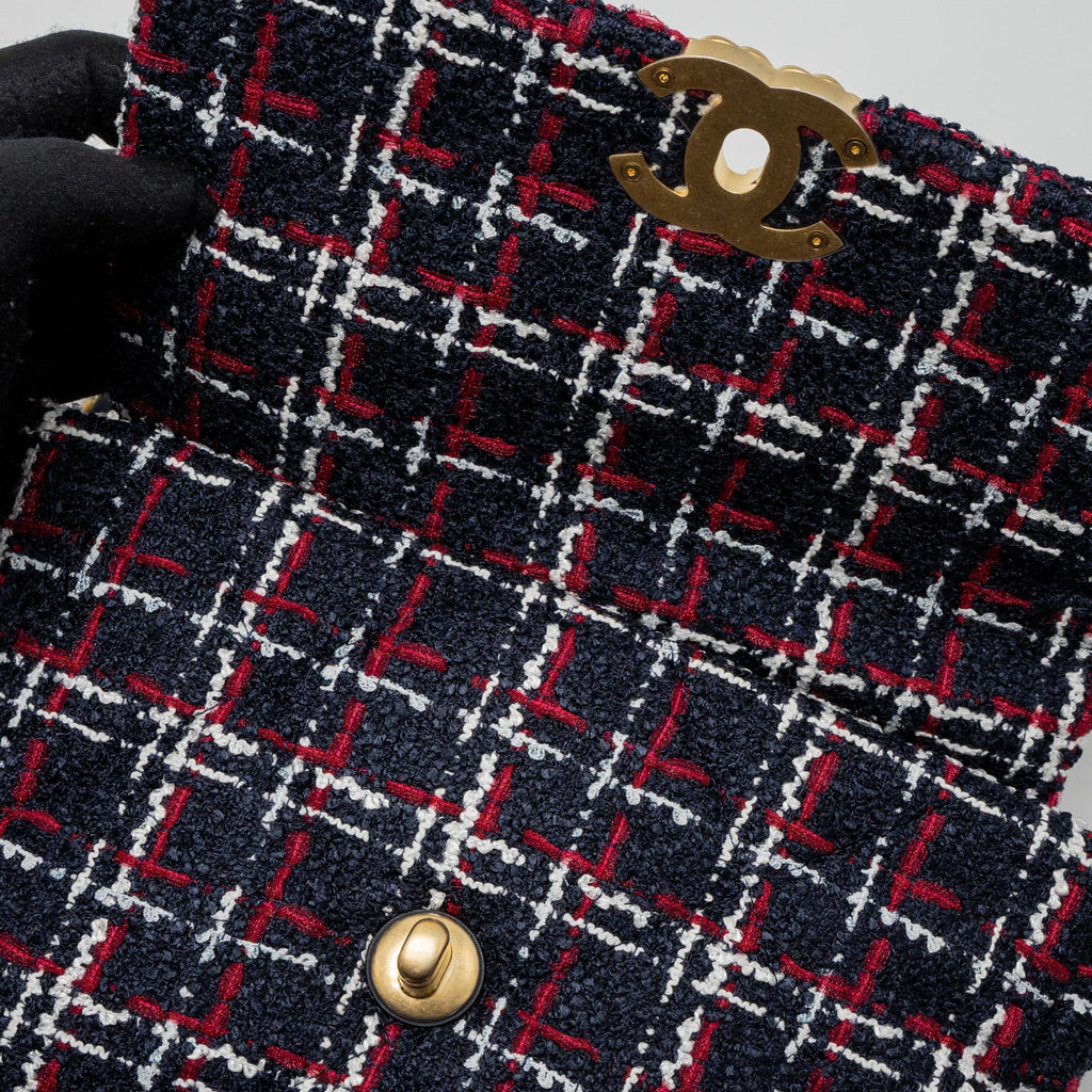 CHANEL SMALL 19 BAG TWEED BLACK/RED/WHITE MULTICOLOUR HARDWARE