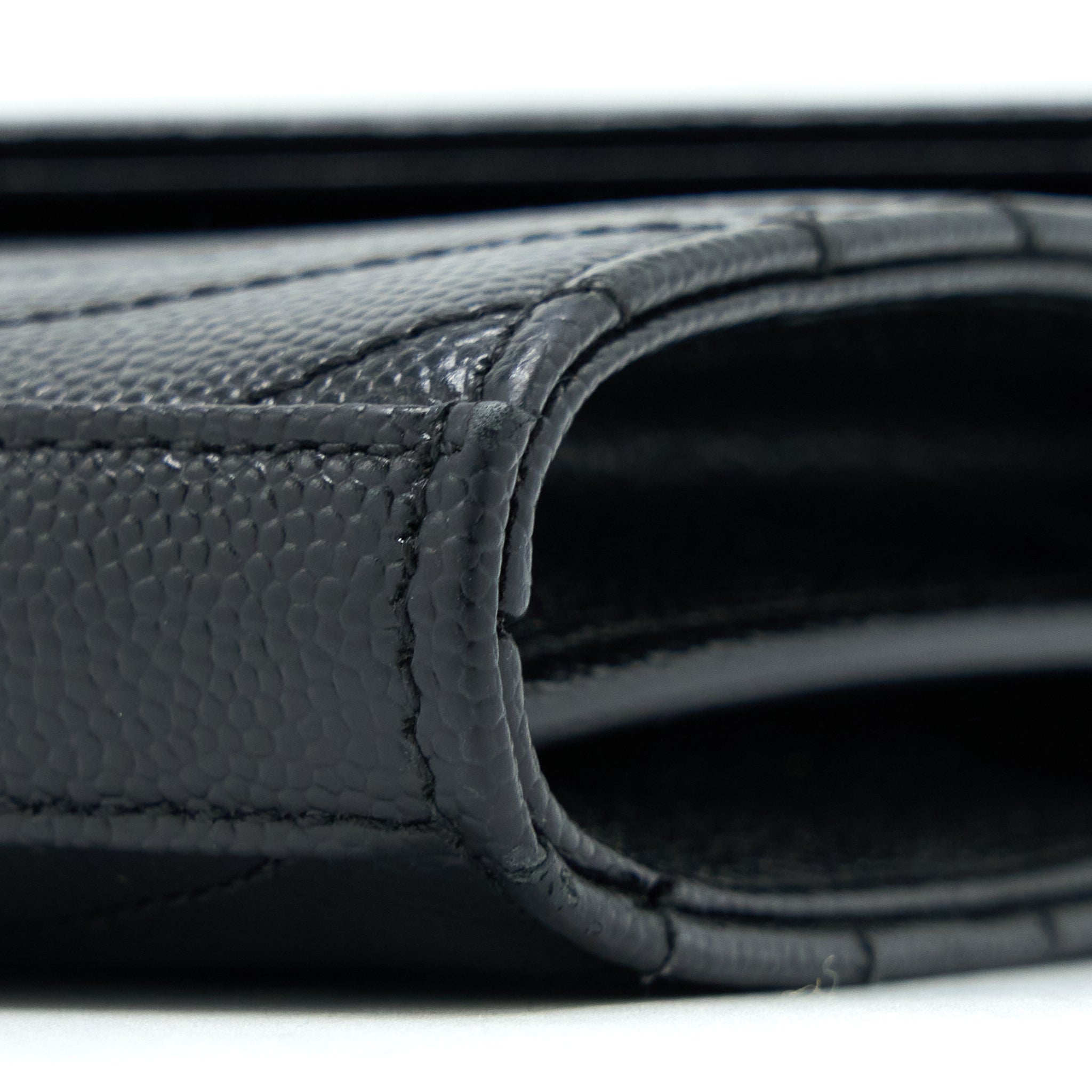 SAINT LAURENT ENVELOP CHAIN WALLET GRAINED CALFSKIN BLACK SHW