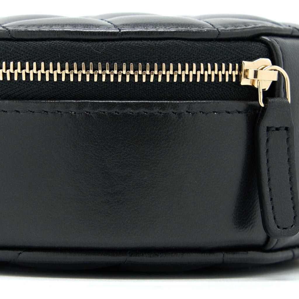 CHANEL 22K GOLD PILLAR ROUND CLUTCH WITH CHAIN LAMBSKIN BLACK BRUSHED GHW