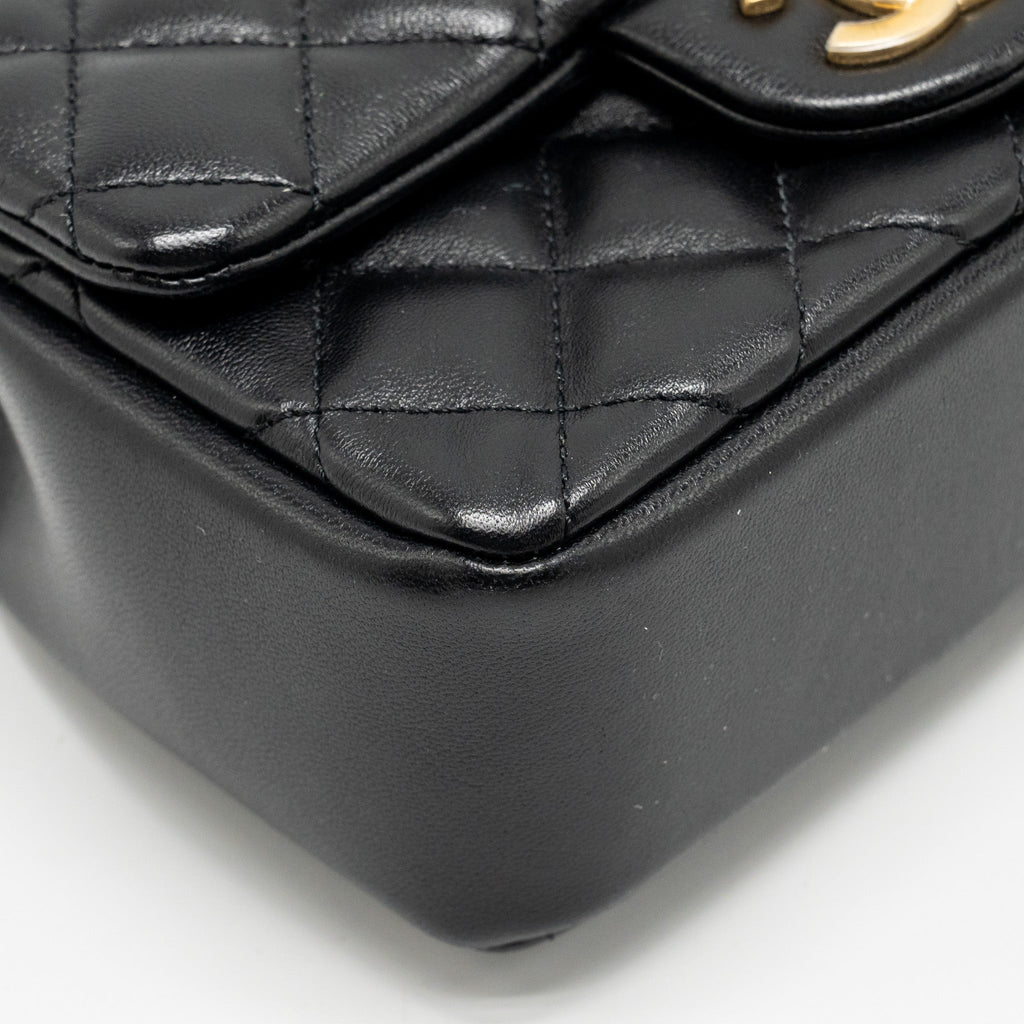 CHANEL 24P PEARL CHAIN MINI FLAP BAG LAMBSKIN BLACK GHW (MICROCHIP)