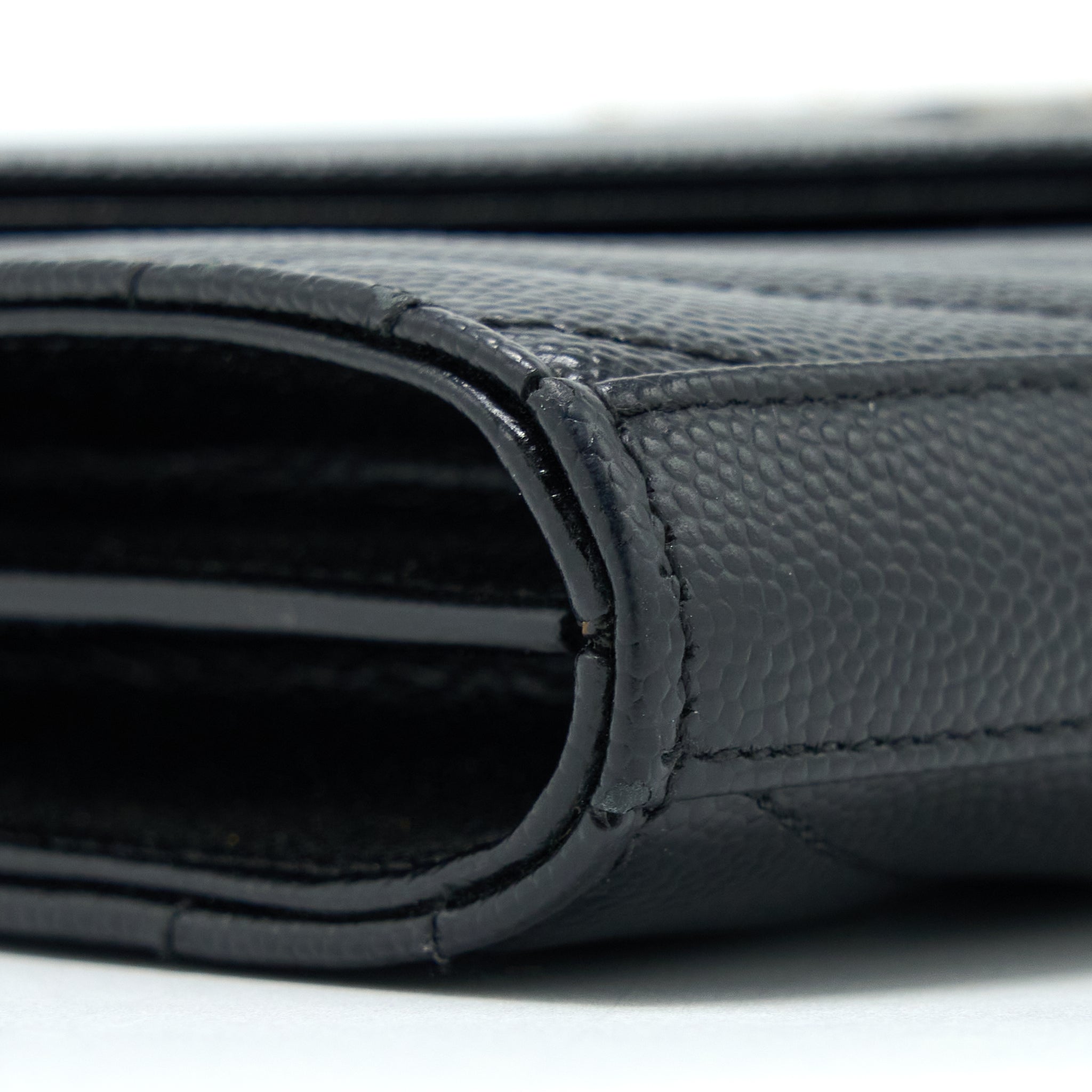 SAINT LAURENT ENVELOP CHAIN WALLET GRAINED CALFSKIN BLACK SHW
