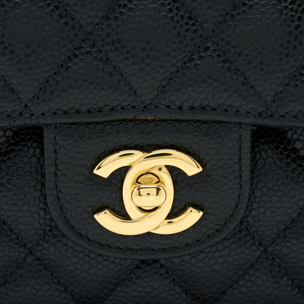 CHANEL MEDIUM CLASSIC DOUBLE FLAP BAG CAVIAR BLACK GHW (MICROCHIP)