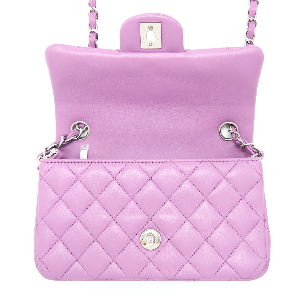 CHANEL MINI RECTANGULAR FLAP BAG LAMBSKIN PURPLE SHW