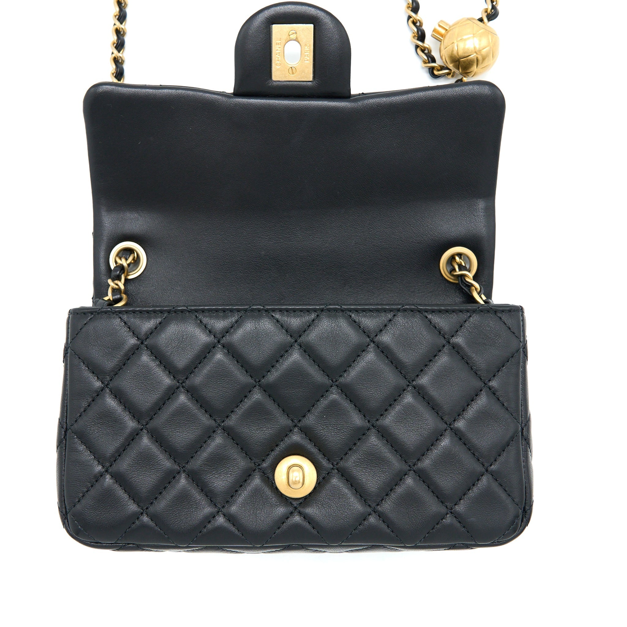 CHANEL PEARL CRUSH MINI RECTANGULAR FLAP BAG LAMBSKIN BLACK GHW