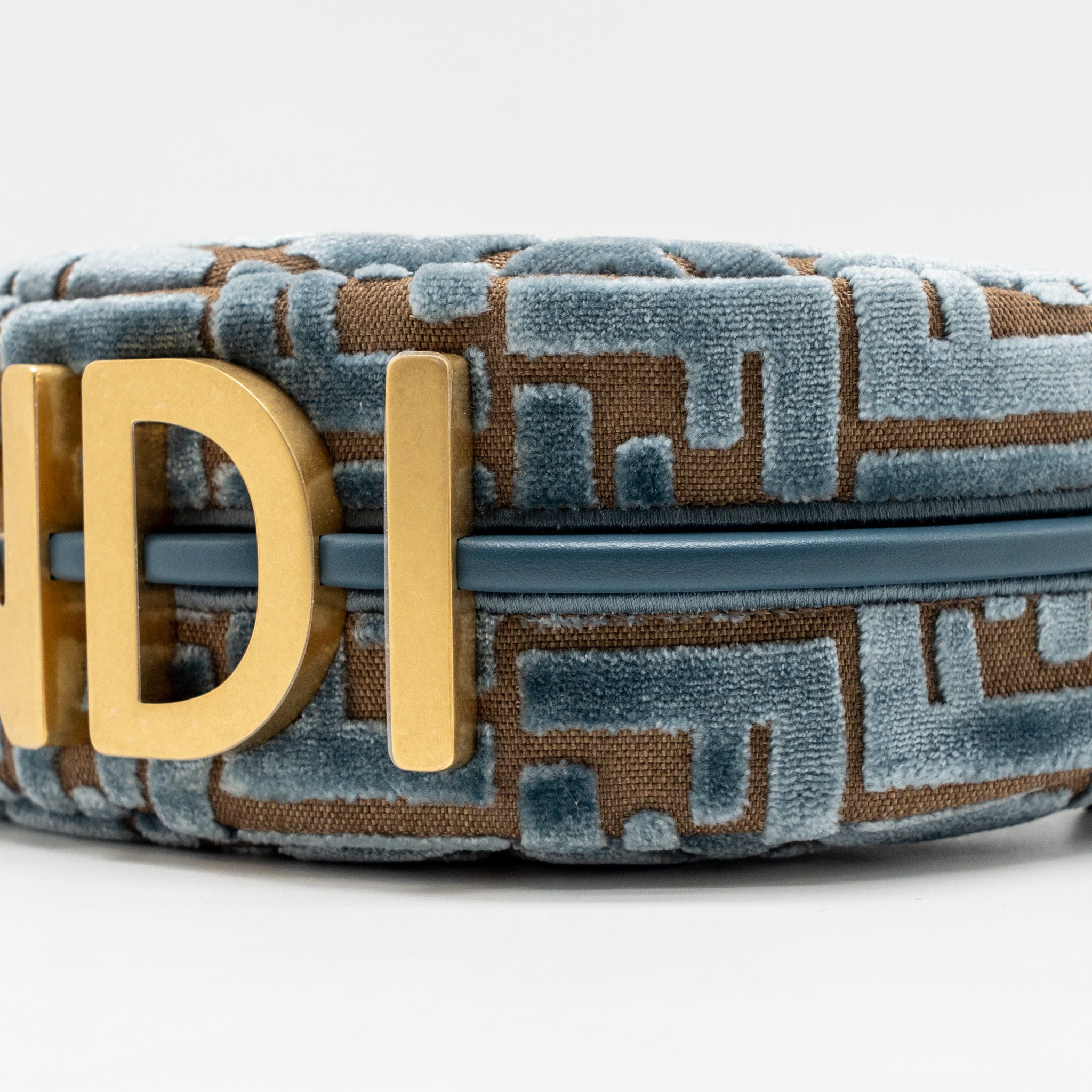 FENDI FENDIGRAPHY MINI BAG FF JACQUARD VELVET LIGHT BLUE/BROWN GHW