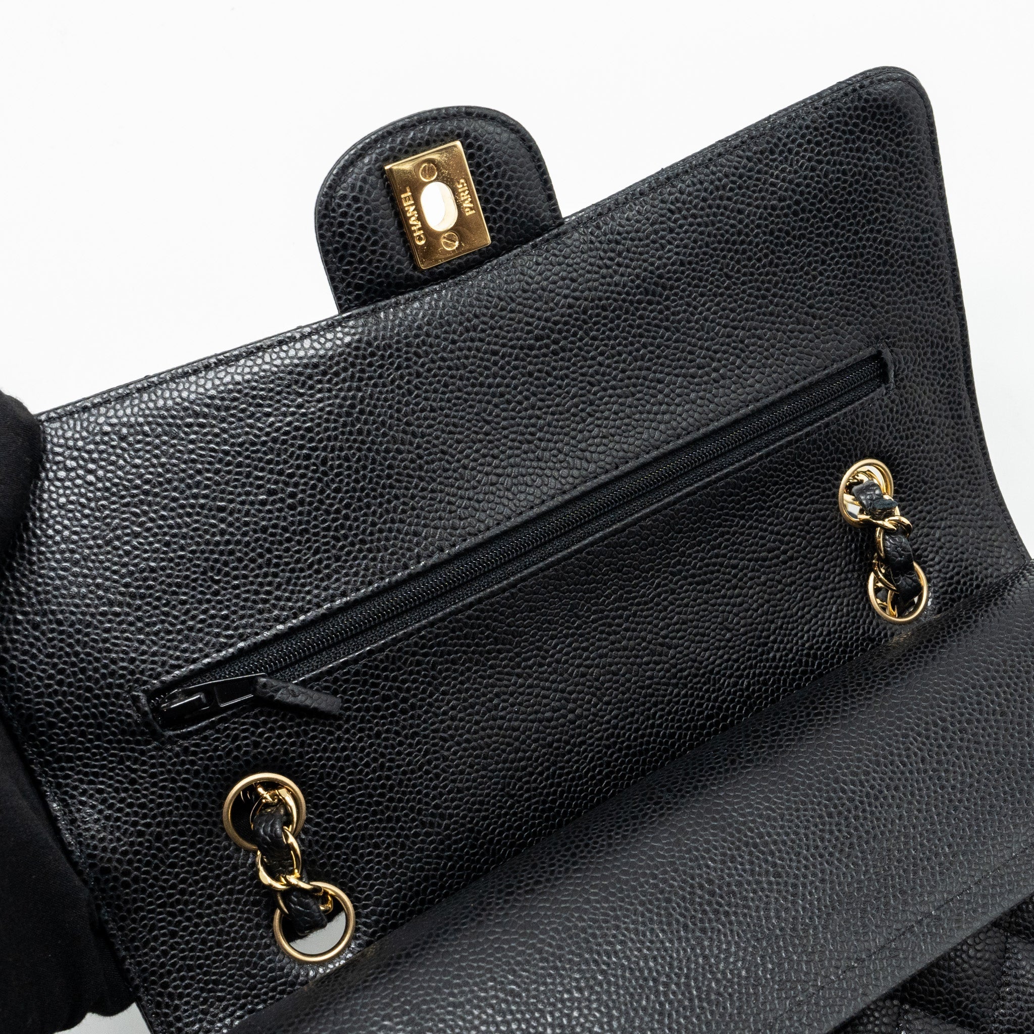 CHANEL MEDIUM CLASSIC DOUBLE FLAP BAG CAVIAR BLACK GHW