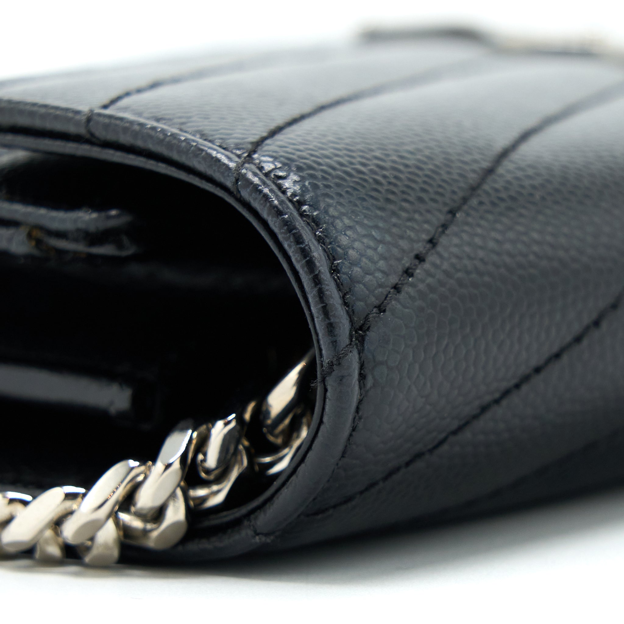 SAINT LAURENT ENVELOP CHAIN WALLET GRAINED CALFSKIN BLACK SHW