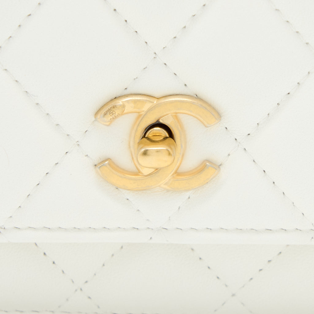 CHANEL PEARL CRUSH WALLET ON CHAIN LAMBSKIN WHITE GHW (MICROCHIP)