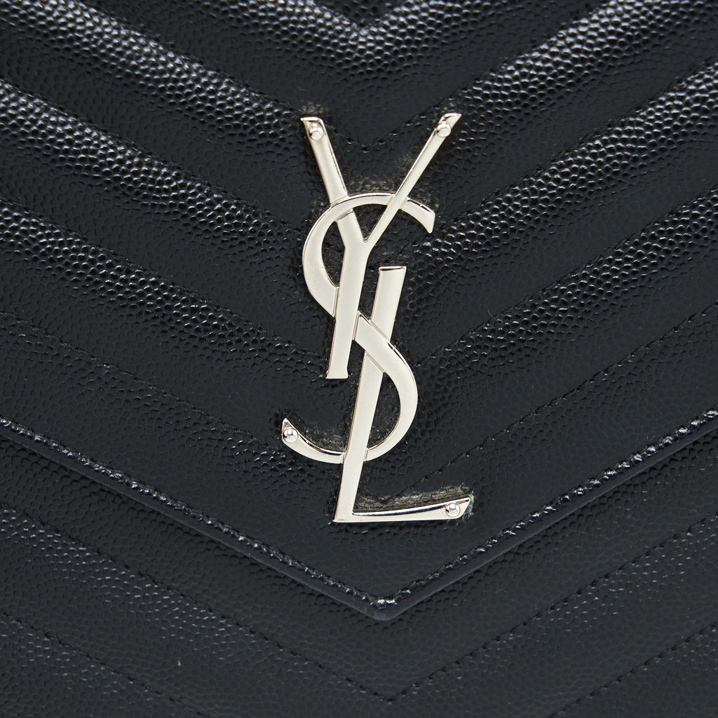 SAINT LAURENT ENVELOP CHAIN WALLET GRAINED CALFSKIN BLACK SHW