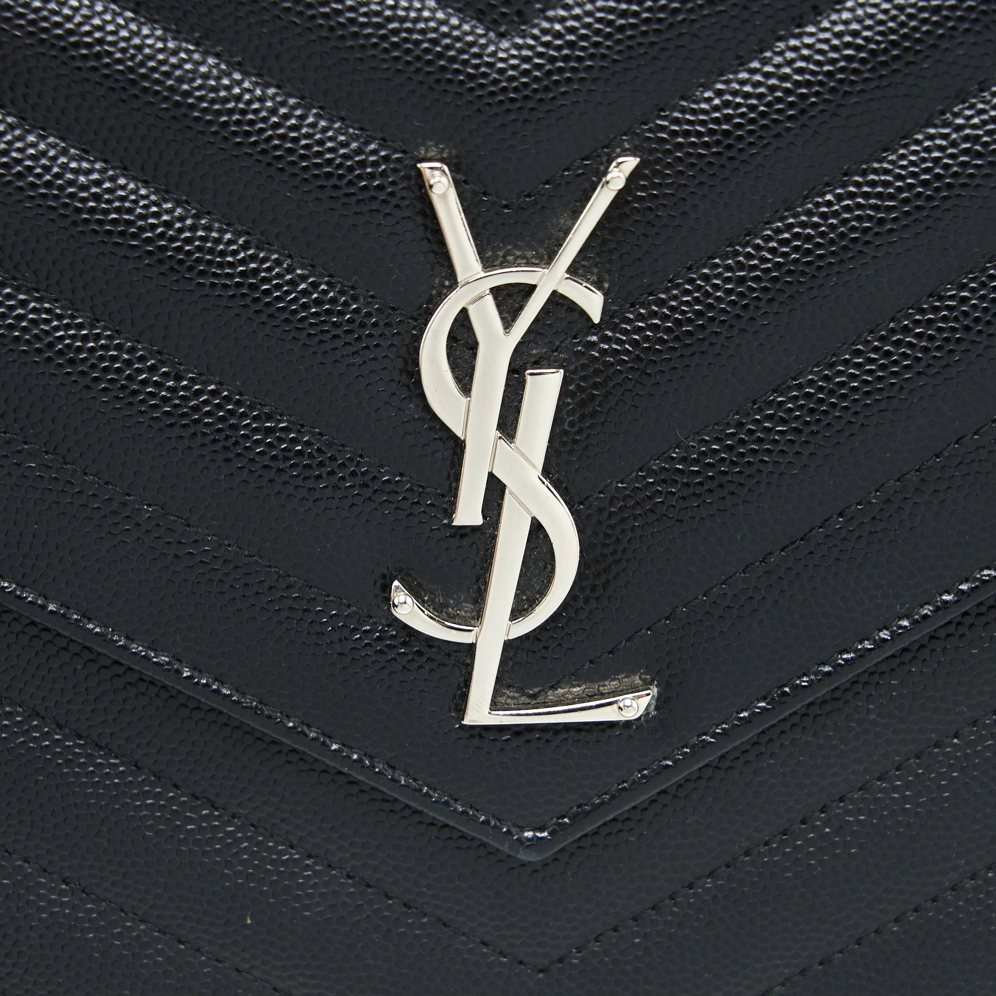 SAINT LAURENT ENVELOP CHAIN WALLET GRAINED CALFSKIN BLACK SHW