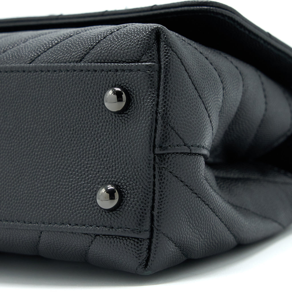 CHANEL SMALL COCO HANDLE CHEVRON CAVIAR SO BLACK WITH BLACK HARDWARE