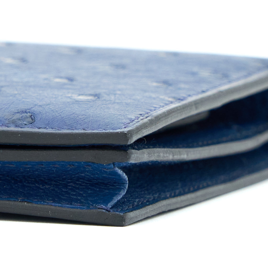 HERMES BEARN WALLET OSTRICH BLUE SHW