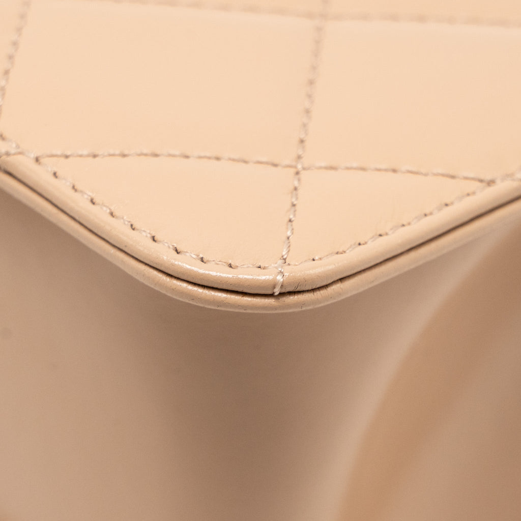 CHANEL GOLD CRUSH MINI FLAP BAG CALFSKIN BEIGE GHW (MICROCHIP)