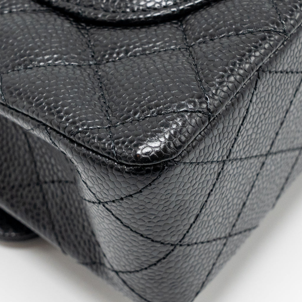 CHANEL SMALL CLASSIC DOUBLE FLAP BAG CAVIAR BLACK GHW (MICROCHIP)