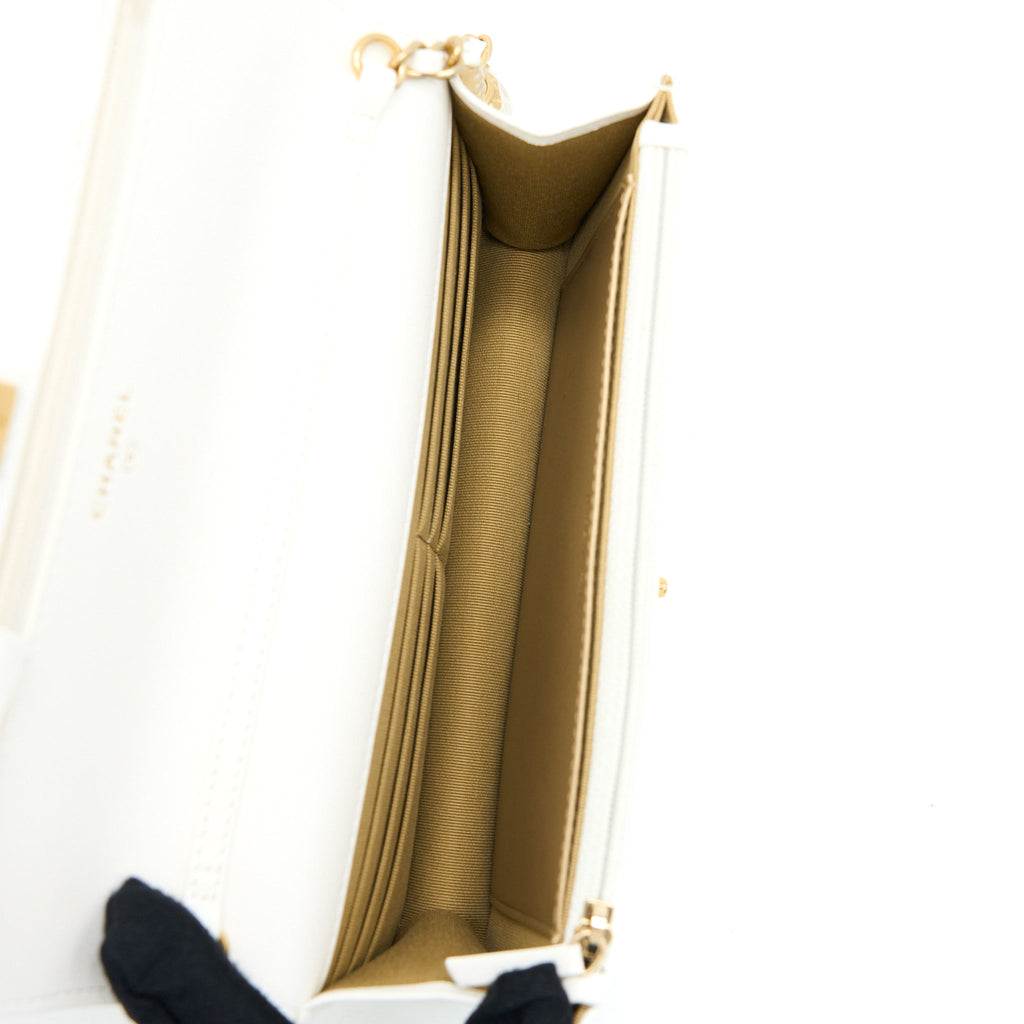 CHANEL PEARL CRUSH WALLET ON CHAIN LAMBSKIN WHITE GHW (MICROCHIP)