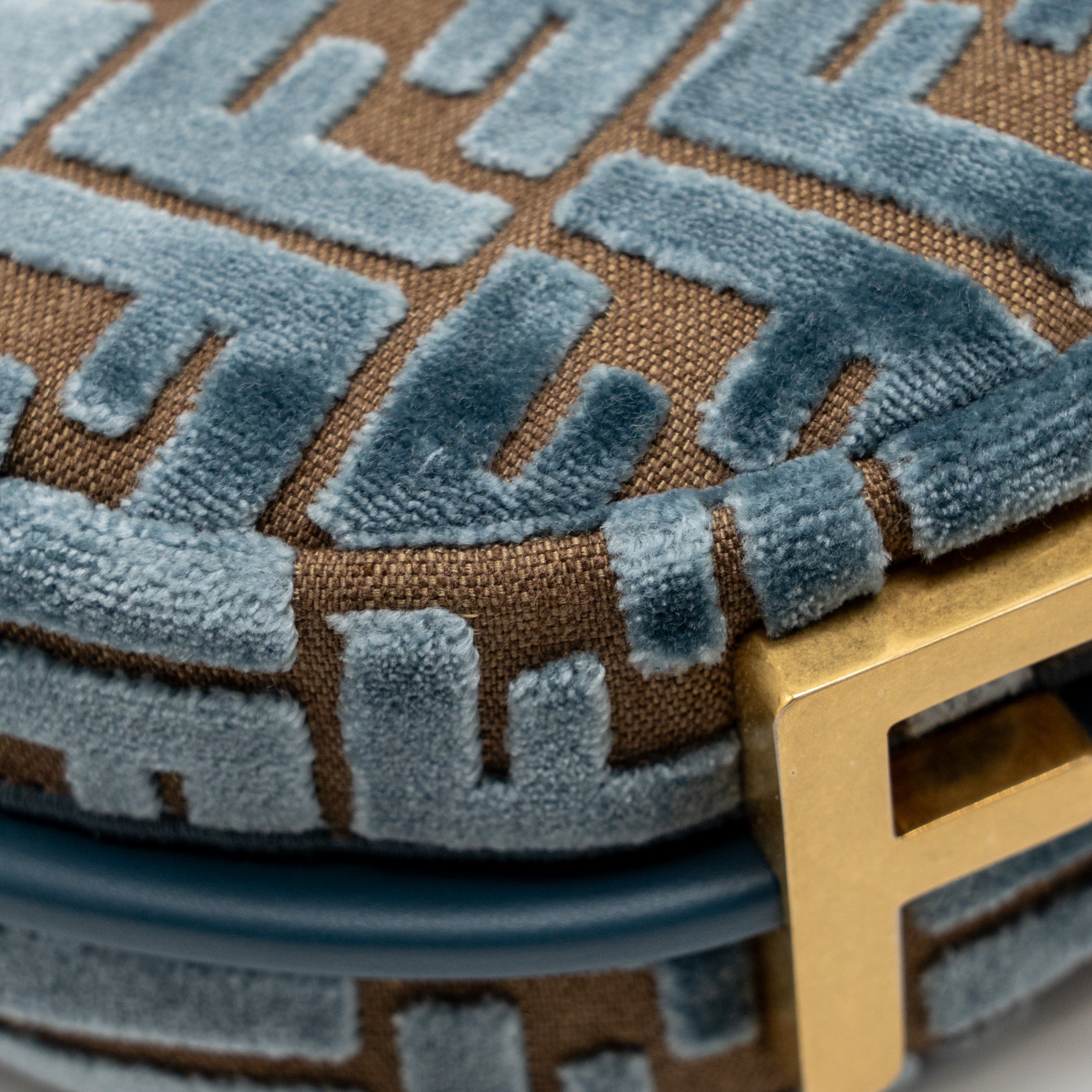 FENDI FENDIGRAPHY MINI BAG FF JACQUARD VELVET LIGHT BLUE/BROWN GHW